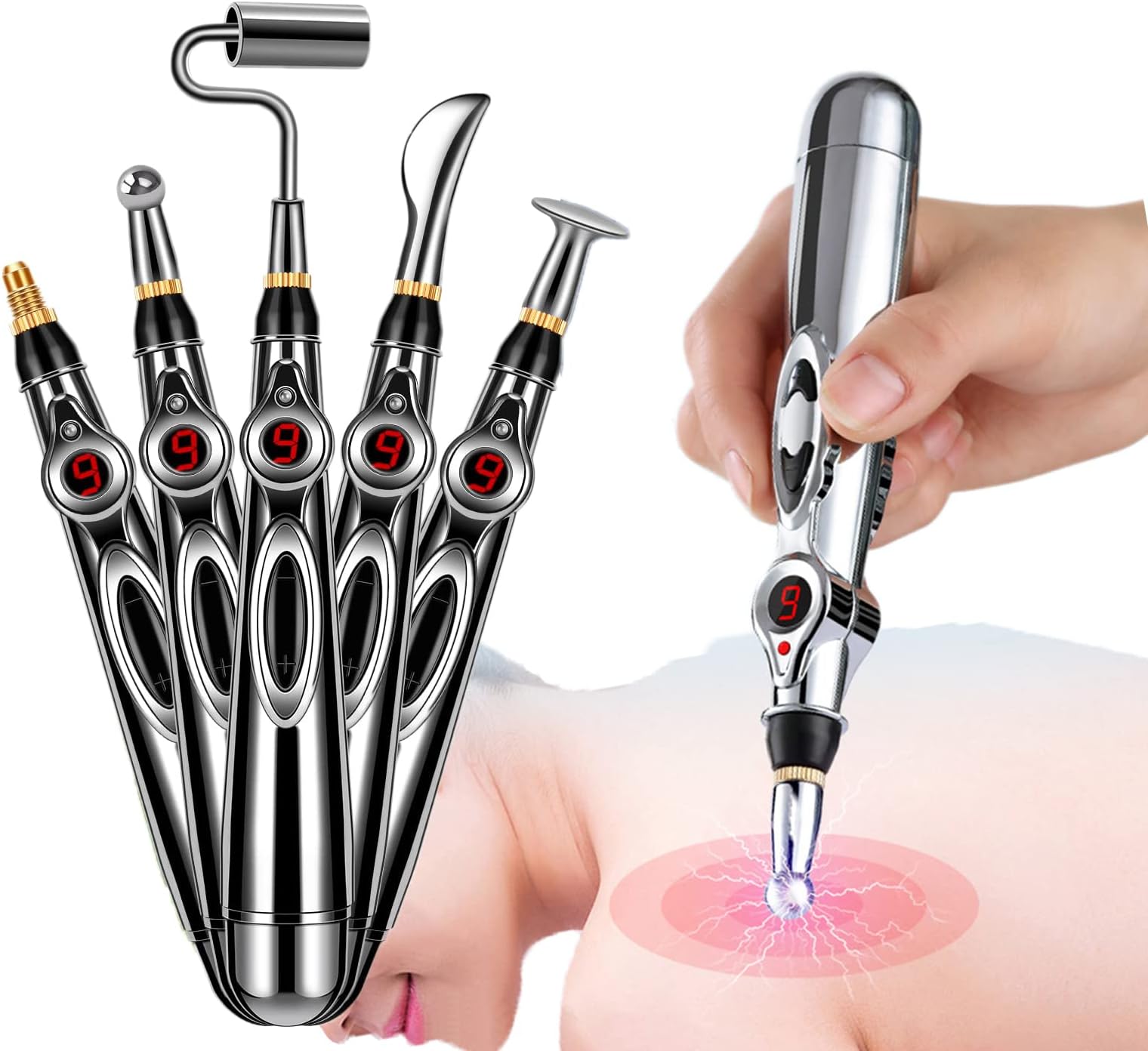 DarkSwan Electronic Acupuncture Pen, 5-in-1 Acupuncture Needles Pain Gone Pen for Pain Relief, Powerful Meridian Energy Pulse Acupressure Pen, Powered by 1 AA Battery