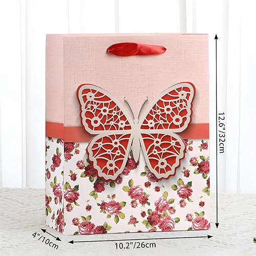 Miniatura 2 de SCORYULE Bolsas de regalo grandes, 4 unidades, bolsas de regalo de mariposa de 12.6 pulgadas con asa y papel de seda, para cumpleaños, aniversario,
