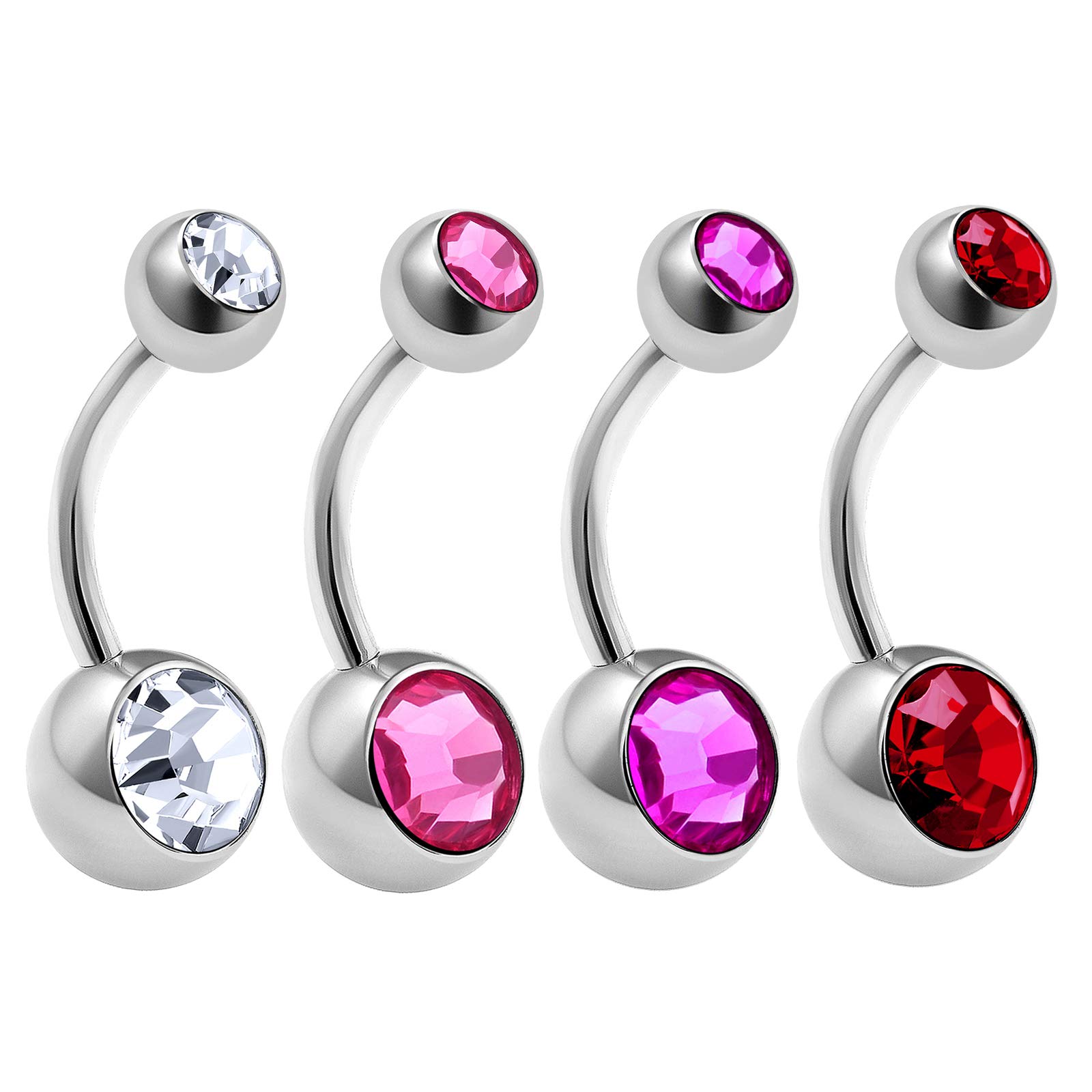 MATIGA 4 adet cerrahi çelik 14 gauge göbek düğmesi yüzük Piercing takı kulak lob küpe göbek 8mm 5mm kristal daha fazla seçenek, Paslanmaz Çelik, Kristal, Çelik