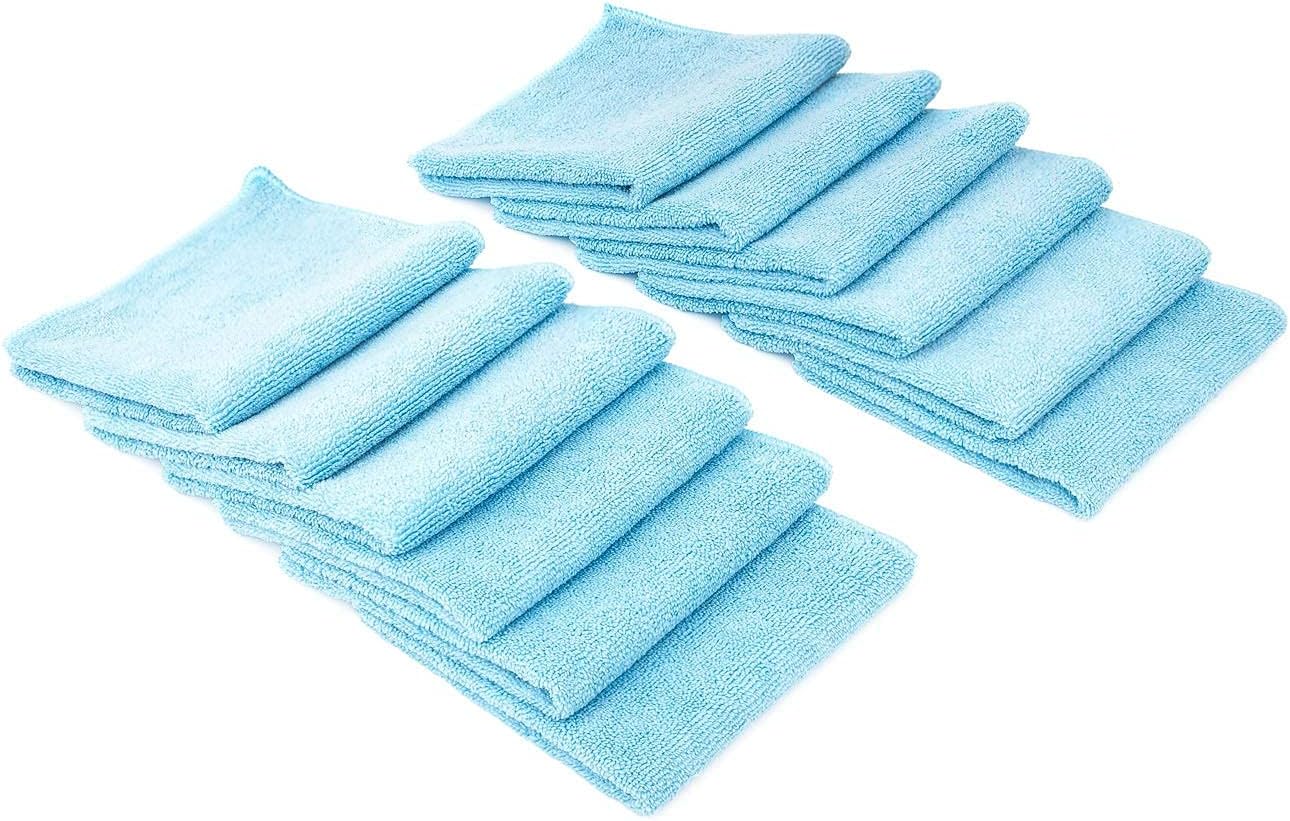 The Rag Company - All-Purpose Microfiber Terry Cleaning Towels - Commercial Grade, Highly Absorbent, Lint-Free, Streak-Free, Kitchens, Bathrooms, Offices, 300gsm, 12in x 12in, Light Blue (12-Pack) image 2