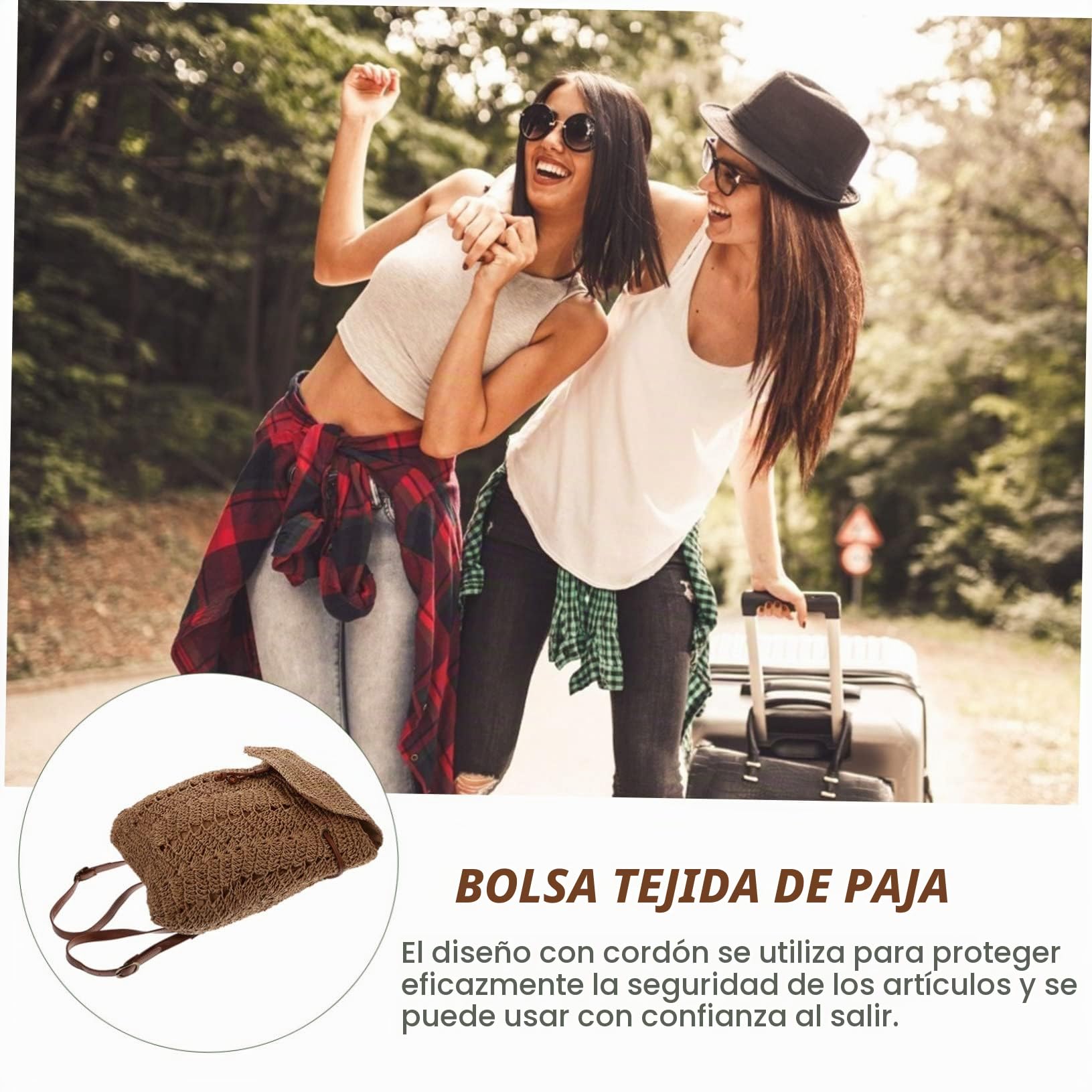 LIFKOME Bolso De Playa Mujer De Paja Tejida Bolsa De Hombro Y Bandolera Con Cordón Seguridad Mochila Rafia Moda Para Uso Diario