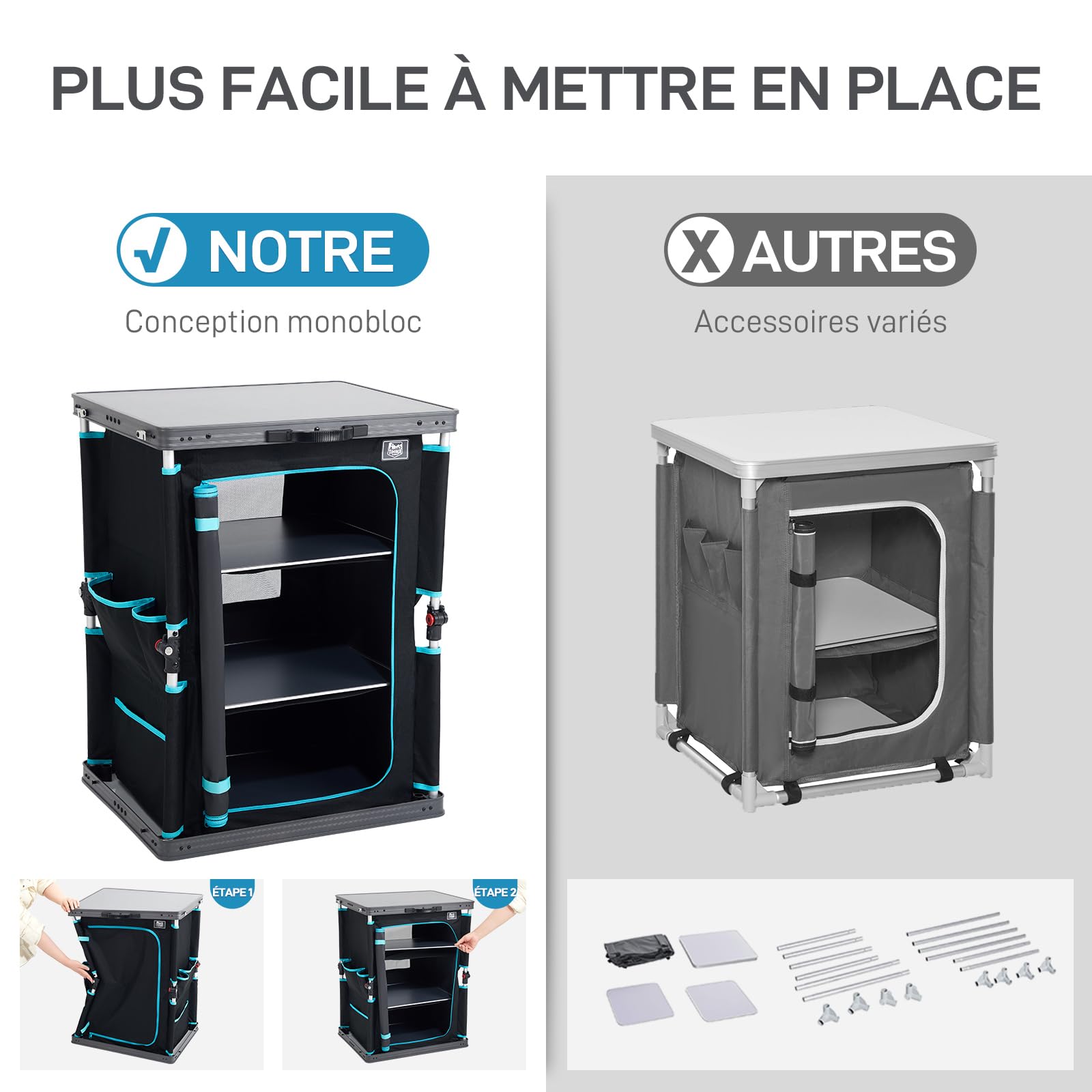 TIMBER RIDGE Placard de Cuisine Pliable Armoire de Camping Compact pour Intérieur Extérieur Jardin Compartiments de Rangement avec Poches Latérals
