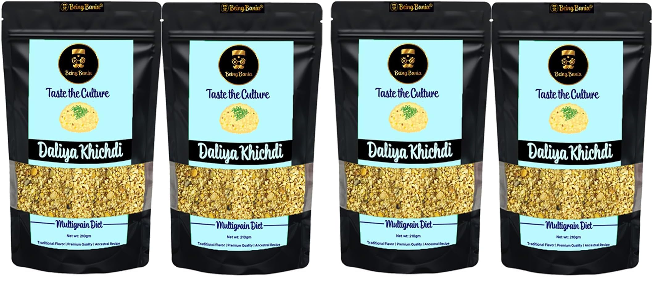 Being Bania Premium Multigrain Daliya, 210g | 100% Natural | High Fiber with Rolled Oats and 8+ grains | Healthy Dalia Khichdi | Diet Food for healthy life (Pack of 4)-image-48