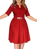 Church Dress for Women 3/4 Sleeve Skirt with Belted Midi Dresses Fit for Office Work and Cocktail Party Outfits