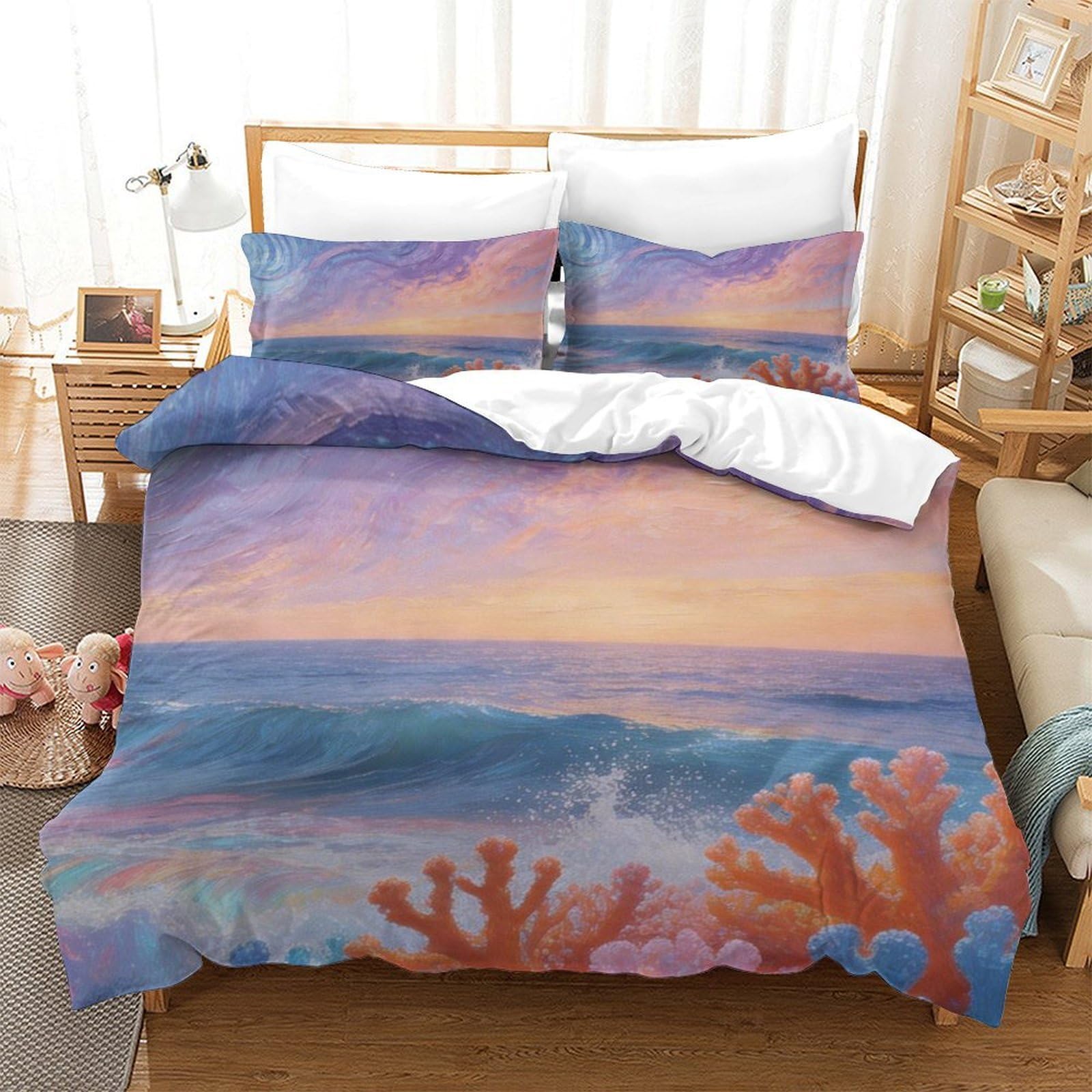 Imprimée housse de couette douce respirante effet 3D relief pour chambre adulte single