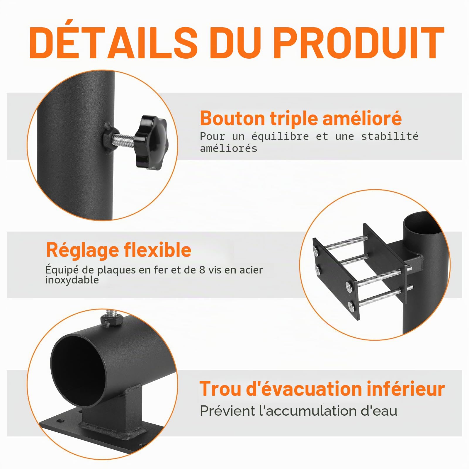 lalago Support de Parasol Robuste, Pied de Parasol Fixe pour Terrasse, Fixation pour Balustrade de Terrasse, Pince Réglable pour Balustrade, Plage, Cour, Balcon, Bateau, Hayon | Support de parasol réglable et résistant pour terrasse, auvent, terrasse, cou