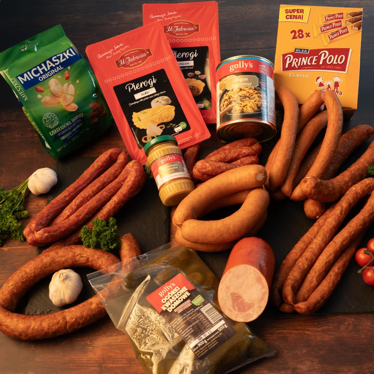 Polnisches Wurstpaket L – Premium Feinkost Box mit Krakauer, Kabanos, Pierogi, Bigos & polnischen Süßwaren – golly’s