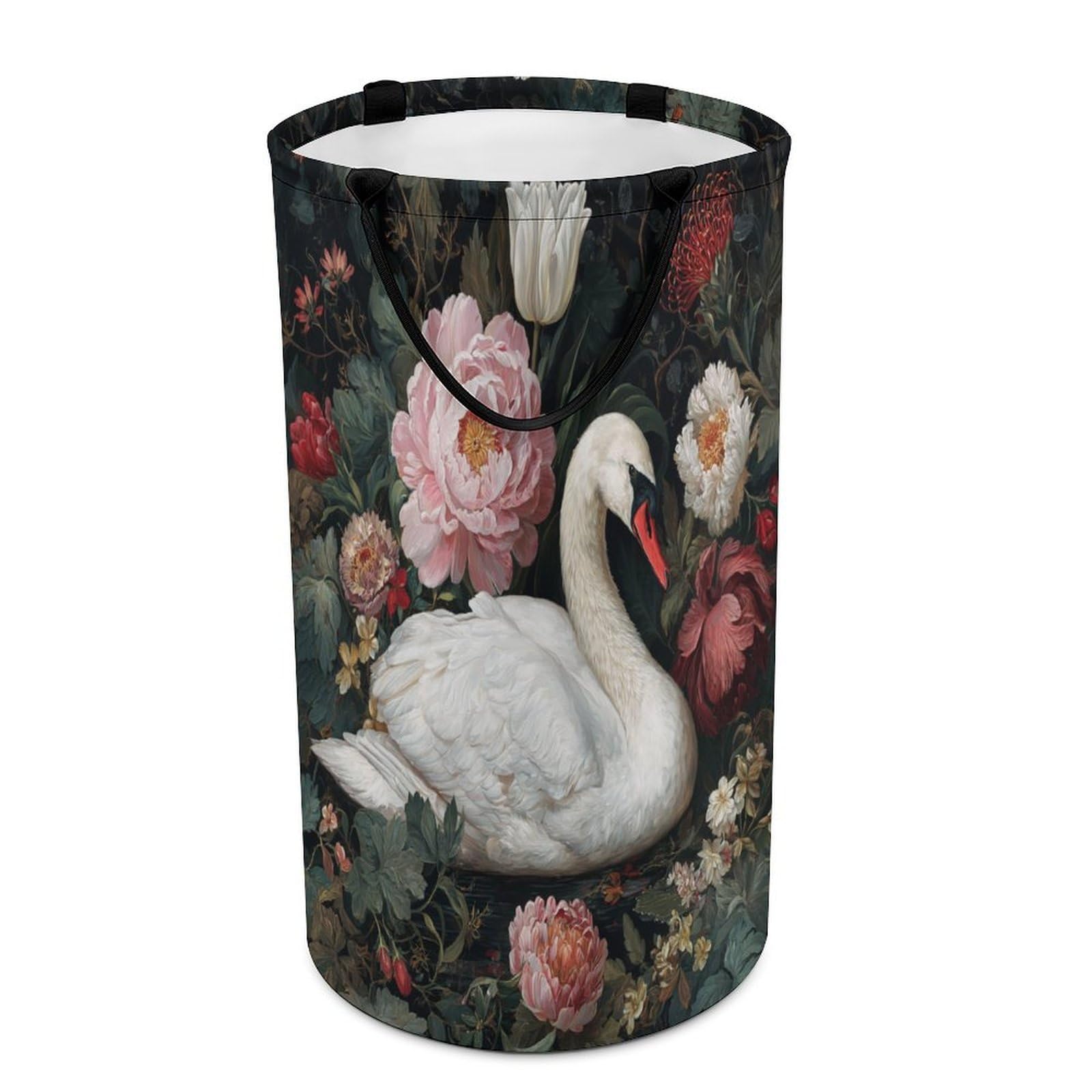 LUYYSKY Beautiful Rustic Elegant Swan Collapsible Dirty Clothes Basket, Modern Retro William Morris Flowers Animal Swan Portable Clothes Storage Basket