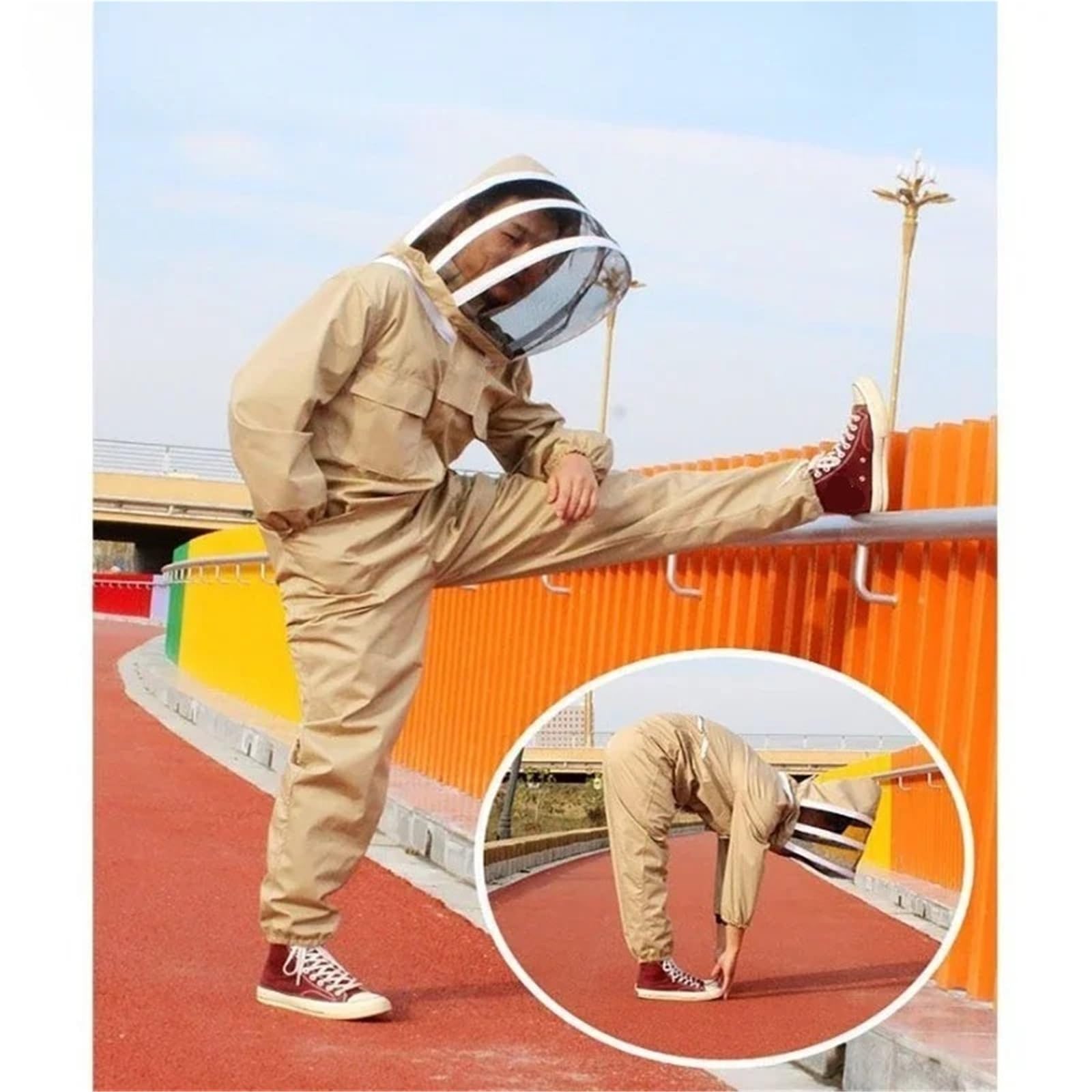 Traje de apicultor Profesional 1 juego completo de ropa protectora transpirable, impermeable y anti-abejas for apicultura captura abejas(Khaki,150-165CM)