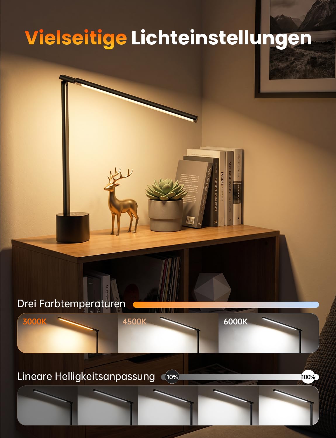 LED Schreibtischlampe Kabellos, 5000mAh Akku, Stufenlos Dimmbar