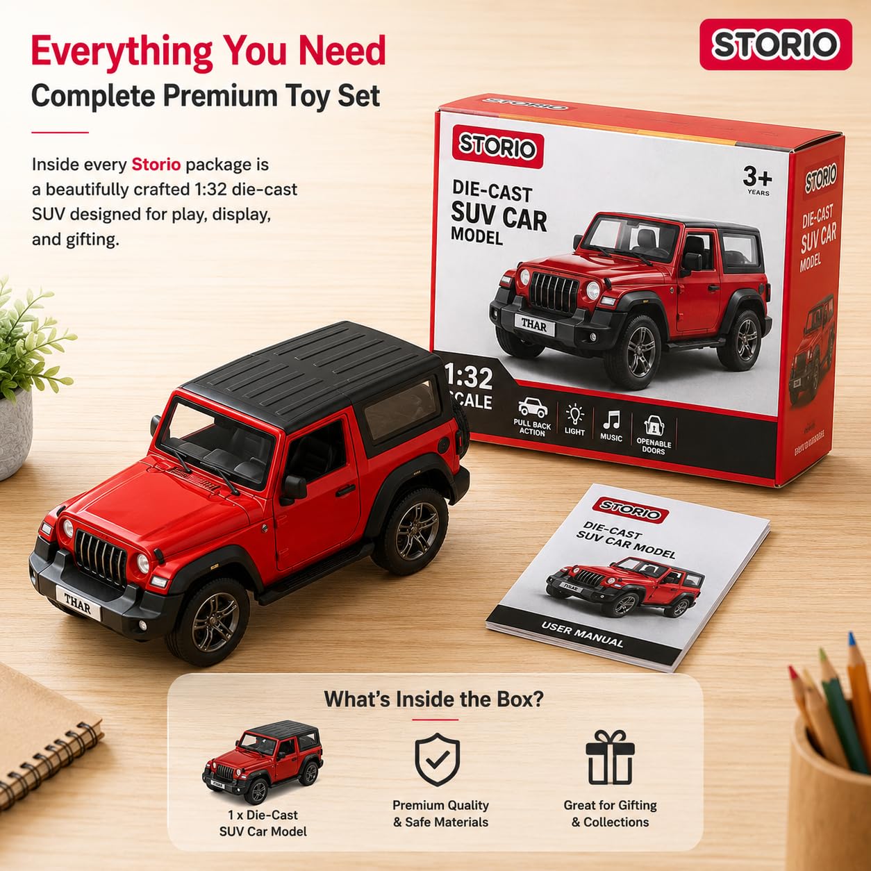 Storio Die Cast Metal SUV Car Model, 1:32 Scale, Light and Music, Pull Back Action, Boys Toy, Multicolors 2