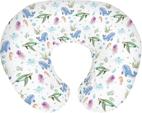 Miniatura 15 de Fundas de almohada de lactancia retro con animales marinos para niños y niñas, estilo bohemio, caballo de mar, tortuga, medusas, estrellas de mar,