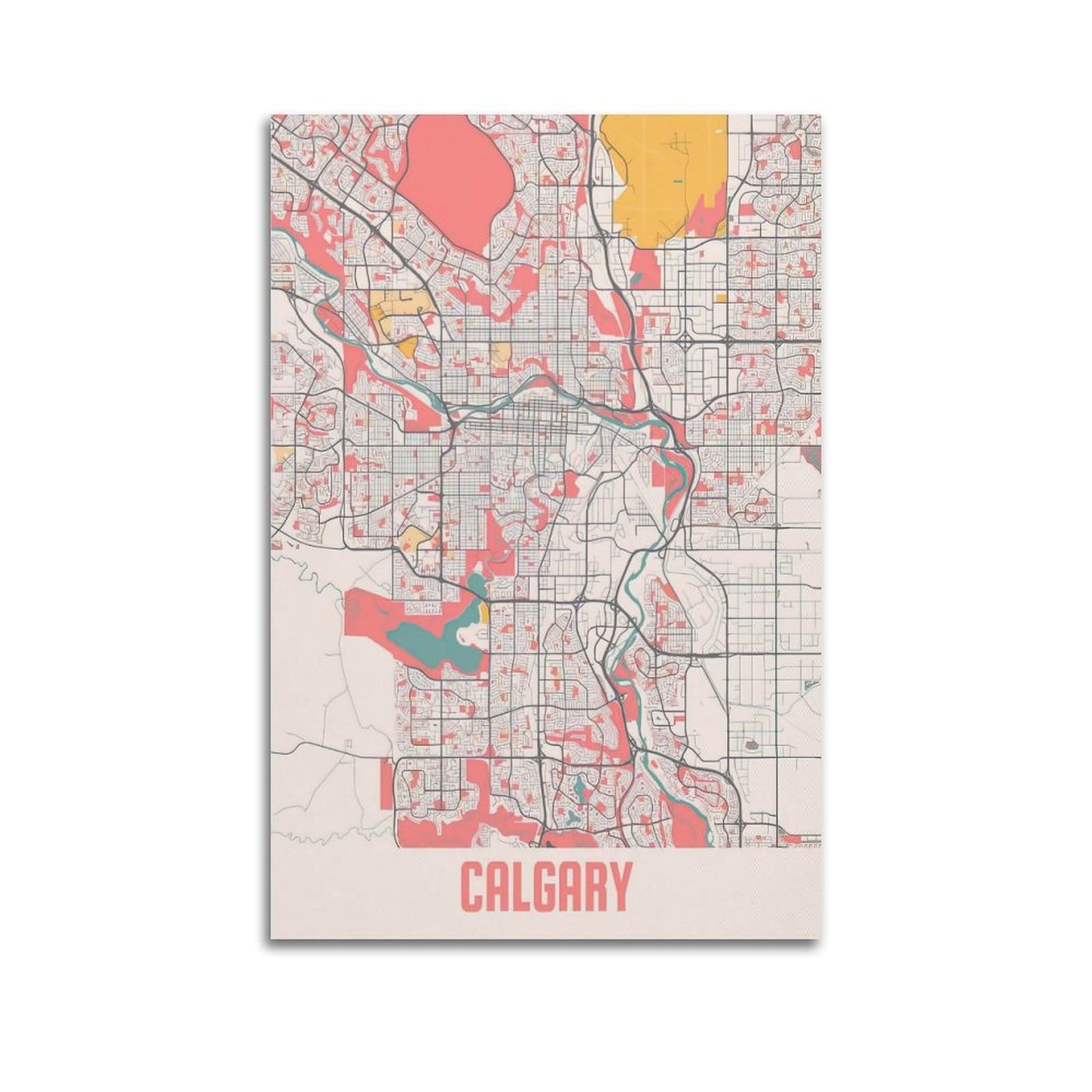 OKAHYS Canada Calgary Vintage Map Poster Decorative Painting Canvas Wall Artworks Picture 16x24inch(40x60cm)