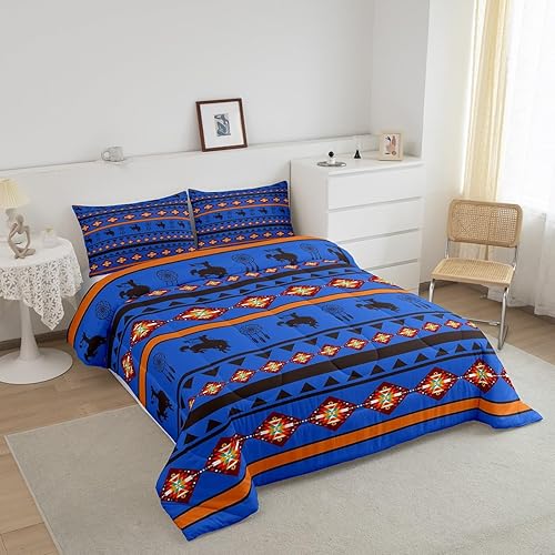 Miniatura 9 de Juego de edredón de caballo vaquero occidental, juego de ropa de cama bohemio atrapasueños tamaño matrimonial, juego de ropa de cama azteca tribal
