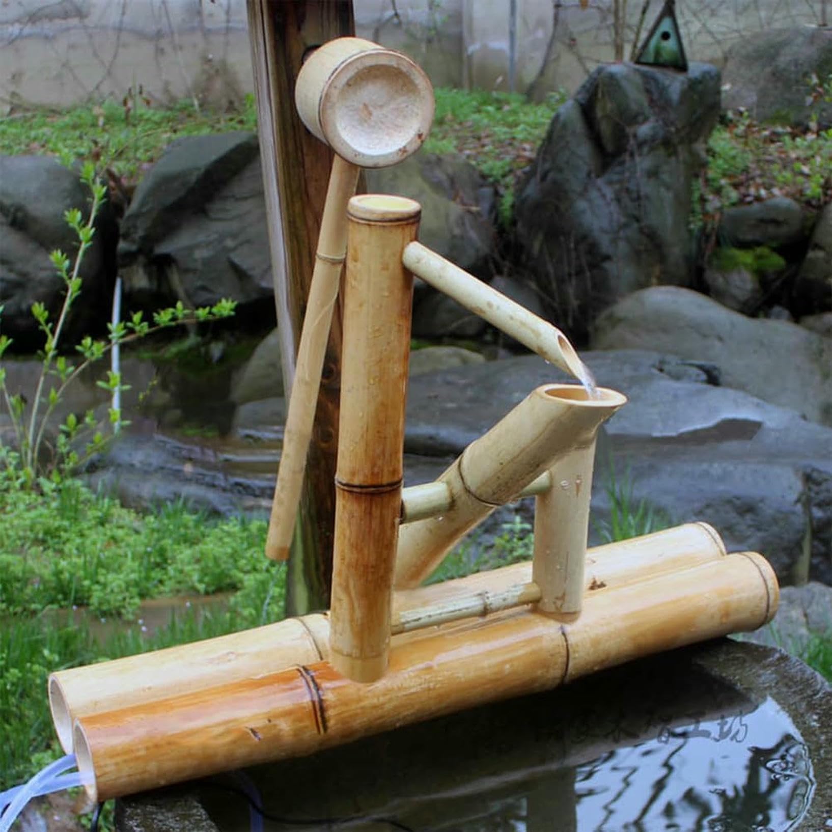 Decorazione della Fontana d'Acqua All'aperto, Caratteristica Zen Feng Shui con Pompa d'Acqua, Kit di Fontana in bambù A Oscillazione Tradizionale per Giardino Giardino