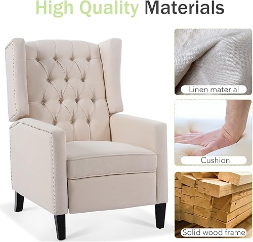 Miniatura 11 de Sillas reclinables para adultos, sofá reclinable ajustable con respaldo de ala con reposapiés extendido, sillas reclinables modernas de tela, sillas