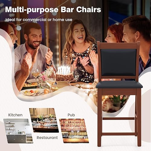 Miniatura 7 de Giantex Juego de 4 taburetes de bar de 24.5 pulgadas, taburetes de bar tapizados con altura de mostrador con cojín y reposapiés de piel sintética,