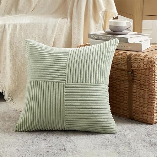 Fancy Homi Fundas de almohada decorativas de color verde salvia de 18 x 18 pulgadas para sala de estar, sofá, cama, sofá, casa de campo, estilo