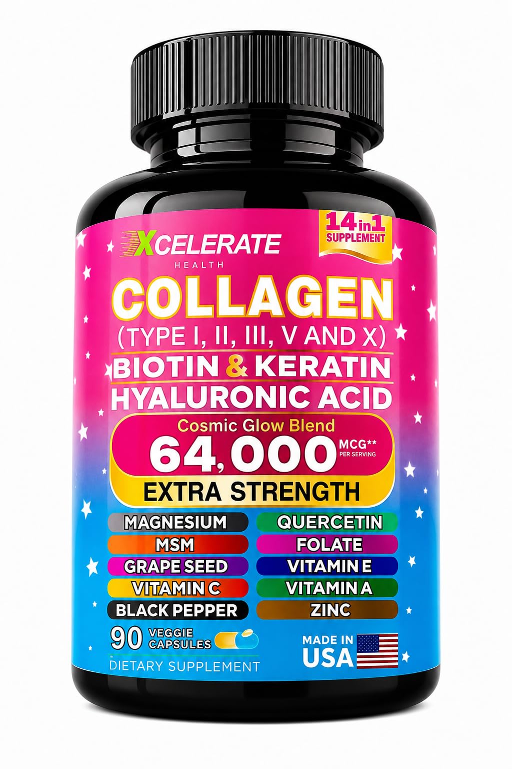 Collagen Peptides All in 1 Health Supplement Hair Skin Nail Support 90 Caps