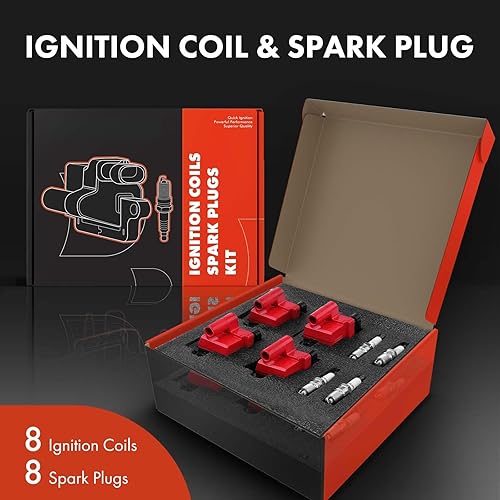 Miniatura 2 de A-Premium Juego de 8 bobinas de encendido (rojo) y bujías de iridio compatibles con Chevrolet Silverado GMC Sierra 1500 2500 Tahoe Yukon Buick