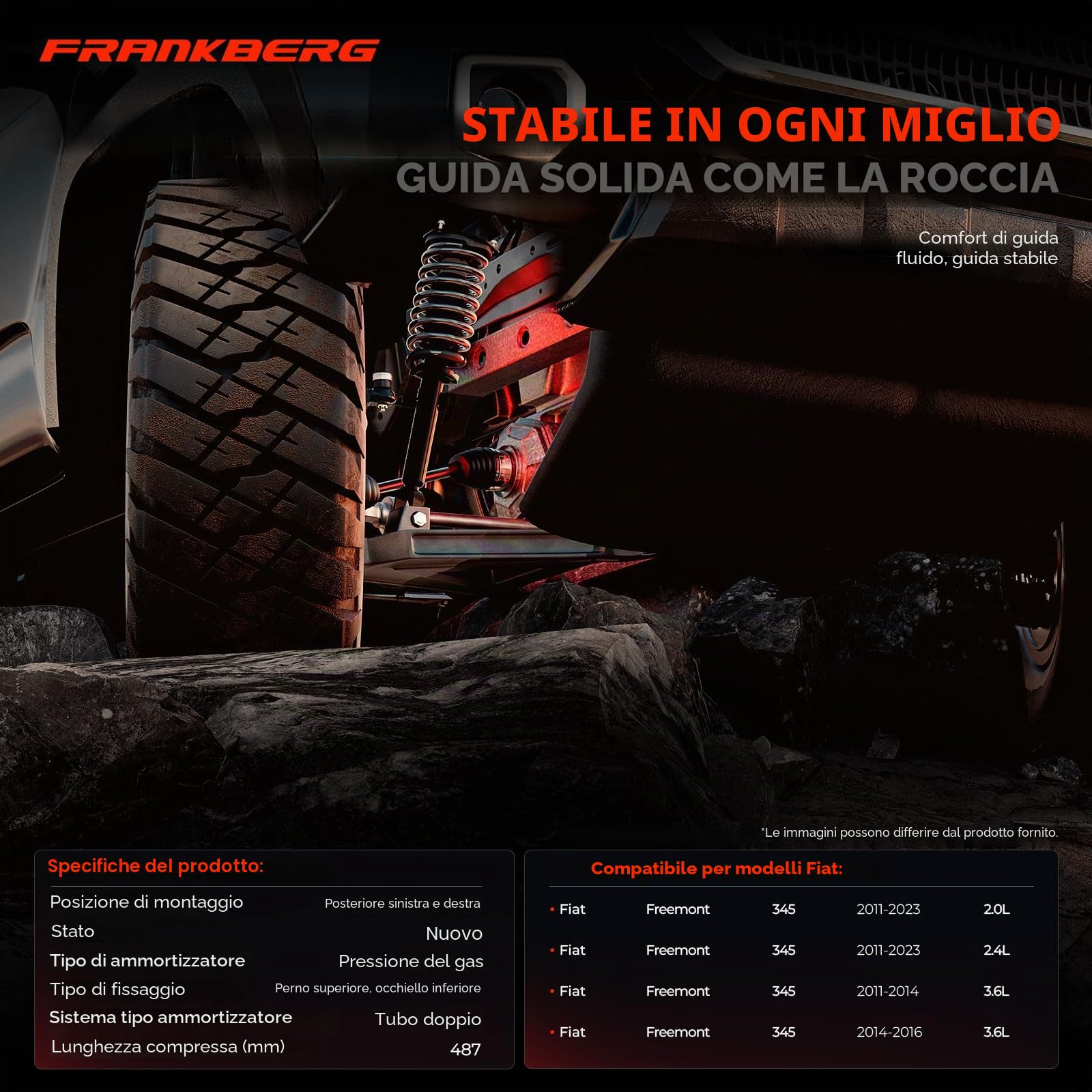 Frankberg 2 ammortizzatori posteriori 487mm Pressione del gas K68068866AA | Compatibile con: Freemont 345