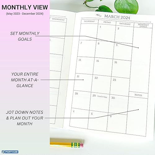 Miniatura 4 de Agenda semanal fechada 2023-2024 A5, agenda diaria de tapa dura (mayo de 2023 a diciembre de 2024) 6 x 8.5 pulgadas, organizador personal para
