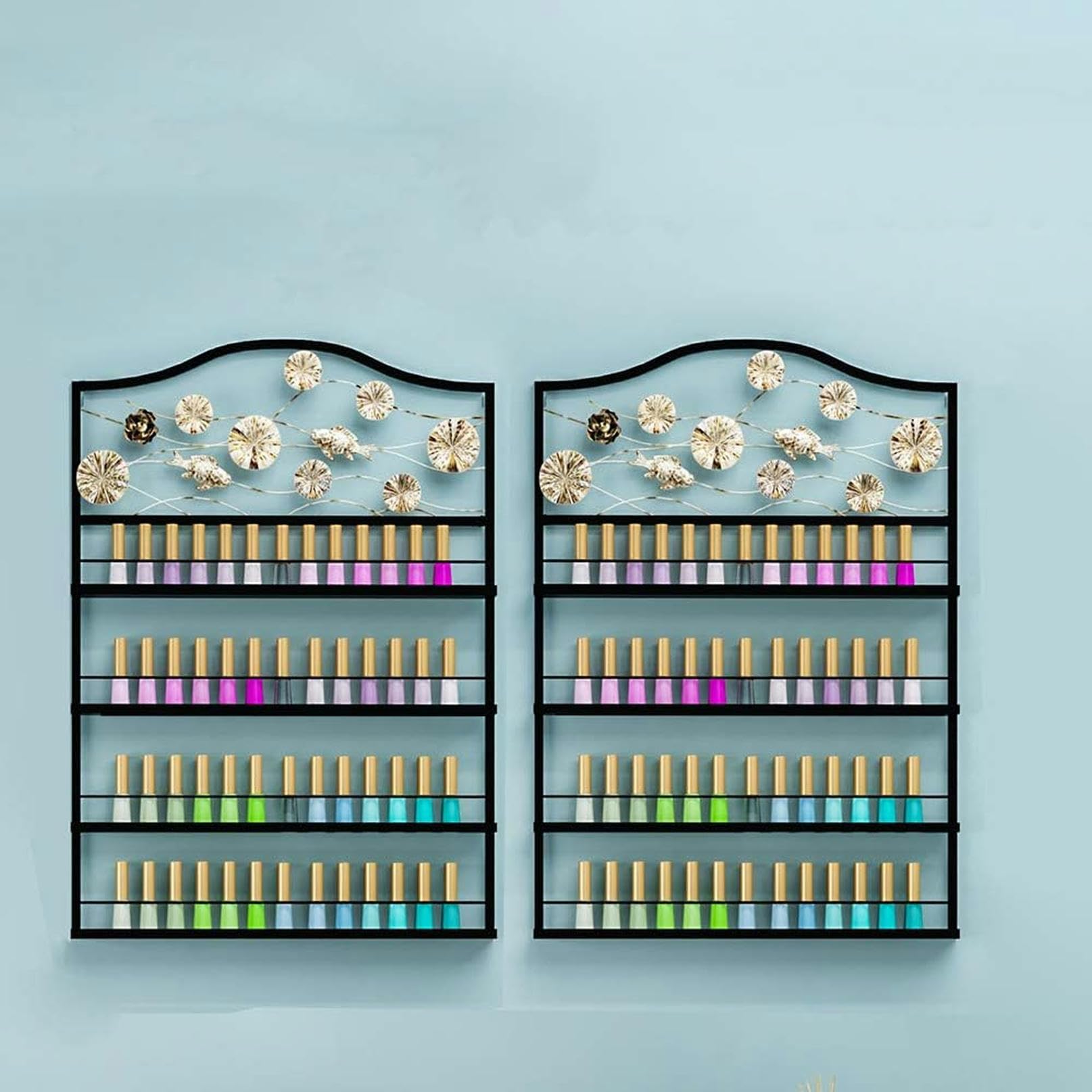 Porta Smalto da Parete: Porta Smalto da Parete in Metallo a 4 Strati - Elegante Organizer per Salone di Bellezza, Rossetti e flaconi di Profumo - Soluzione espositiva salvaspazio
