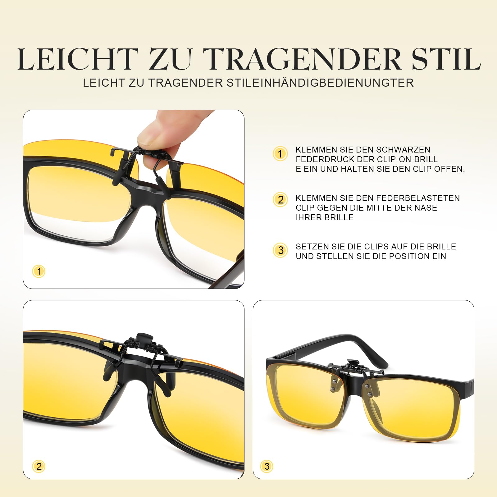 Clip-on Nachtfahrbrille-Nachtbrille zum Autofahren für Herren und Brillenträger-Polarisiert-Reduziert effektiv die Blendung von entgegenkommenden Scheinwerfern-HD Sichtglas(58 * 37mm)