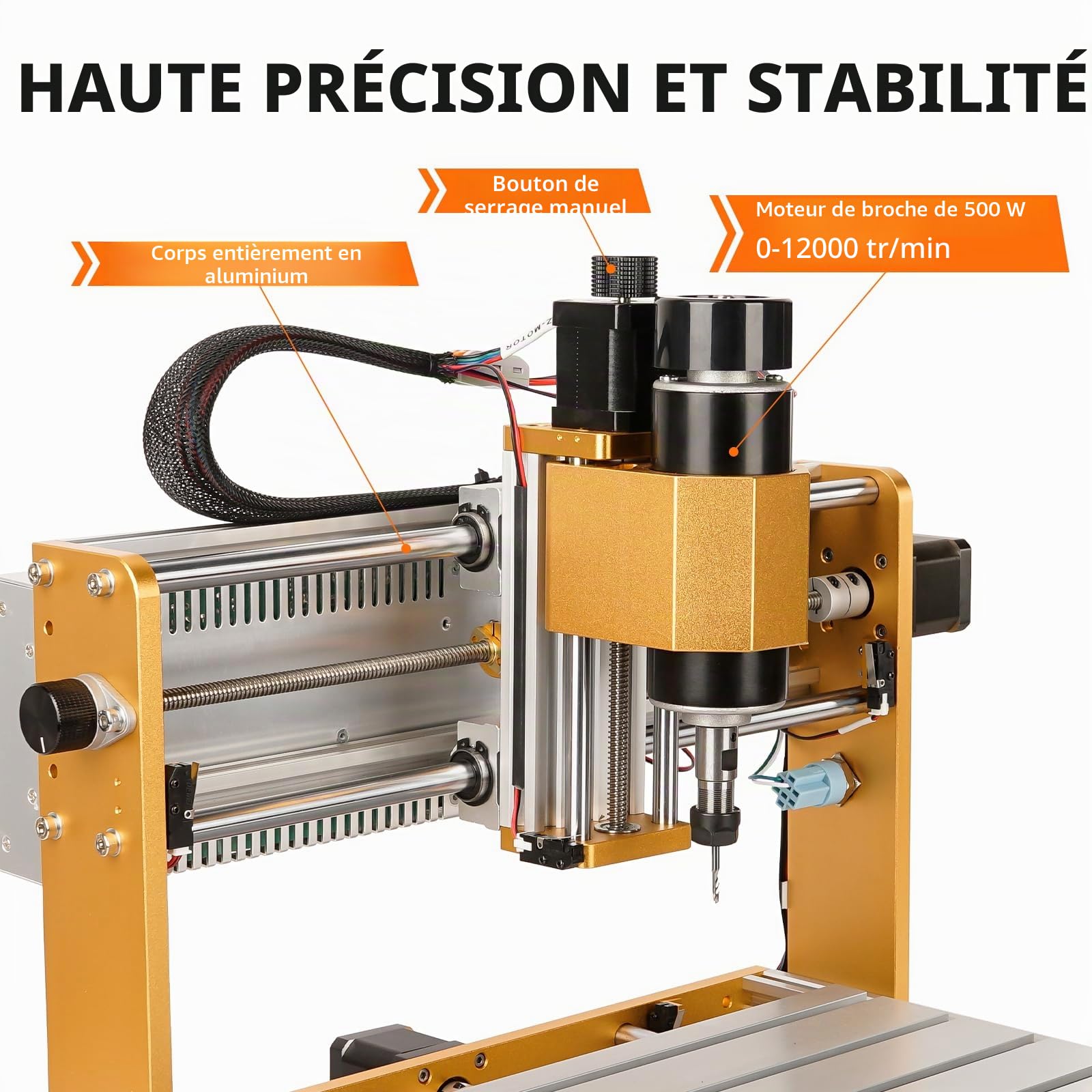 Annoytools CNC Fraiseuse All-Metal CNC 3018 PRO MAX avec Broche de 500 W, Interrupteurs de Fin de Course et Arrêt d'urgence, 300 x 180 x 80 mm Zone de Travail pour Bois, Acrylique, Métal Mou