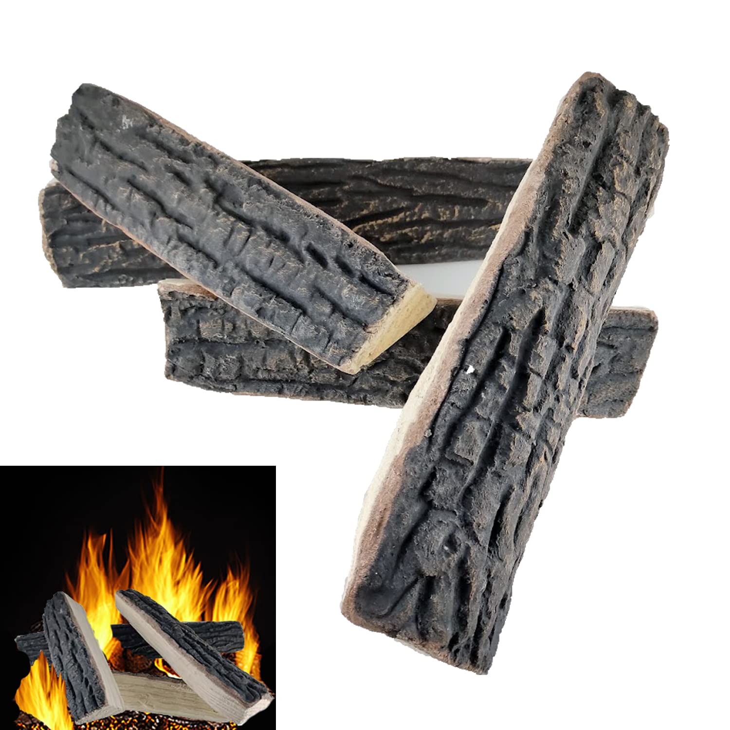Buy Oak Gas Fire Log Set 4 Ceramic Realistic Quartered Oak Logs for