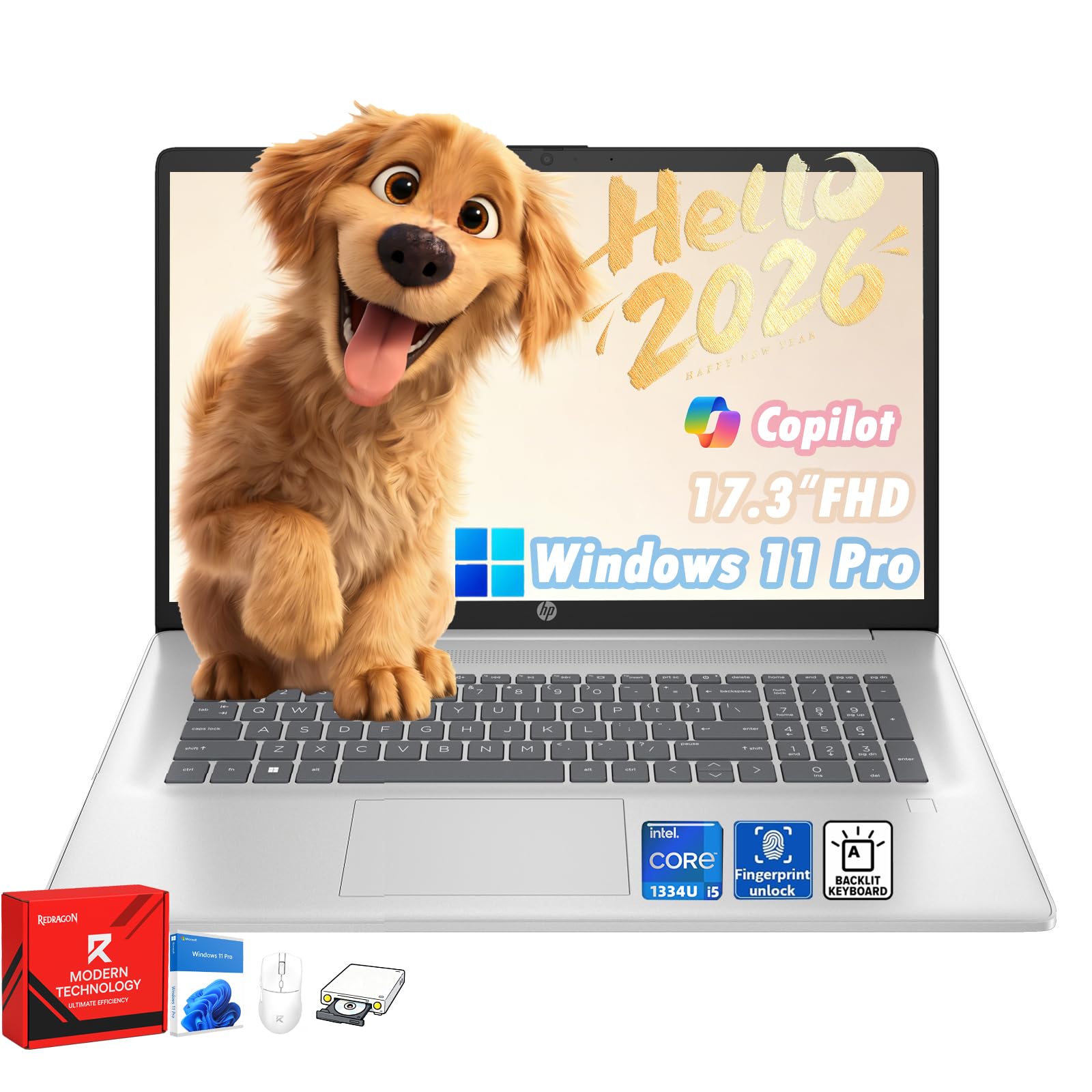 HP 17 Laptop Computer, 17.3" FHD(1920×1080), Intel 10-Core i5-1334U, Fingerprint, Backlit KB, Win 11 Pro Laptop for Business & Students, Fast Charge,