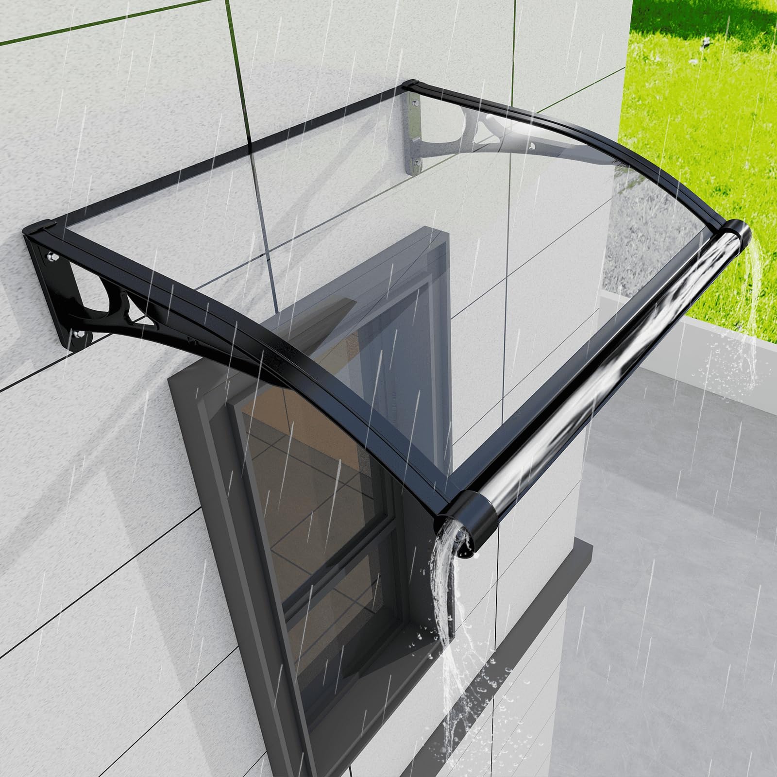 LWJSOCP Outdoor Door Canopy Awning 120x80cm UV Protection UPF50+ Rain & Snowproof Durable Polycarbonate & Aluminium Frame for House Porch Patio & Balcony