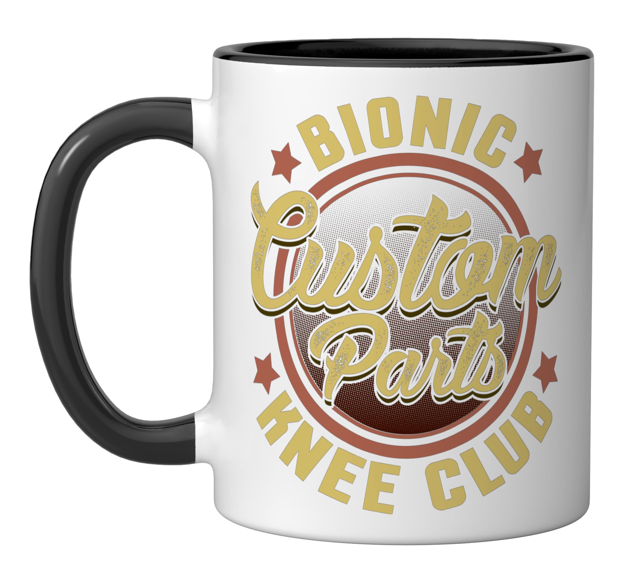 Bionic Knee Club Custom Parts Funny Knee Replacement Ceramic Mug, Black/White