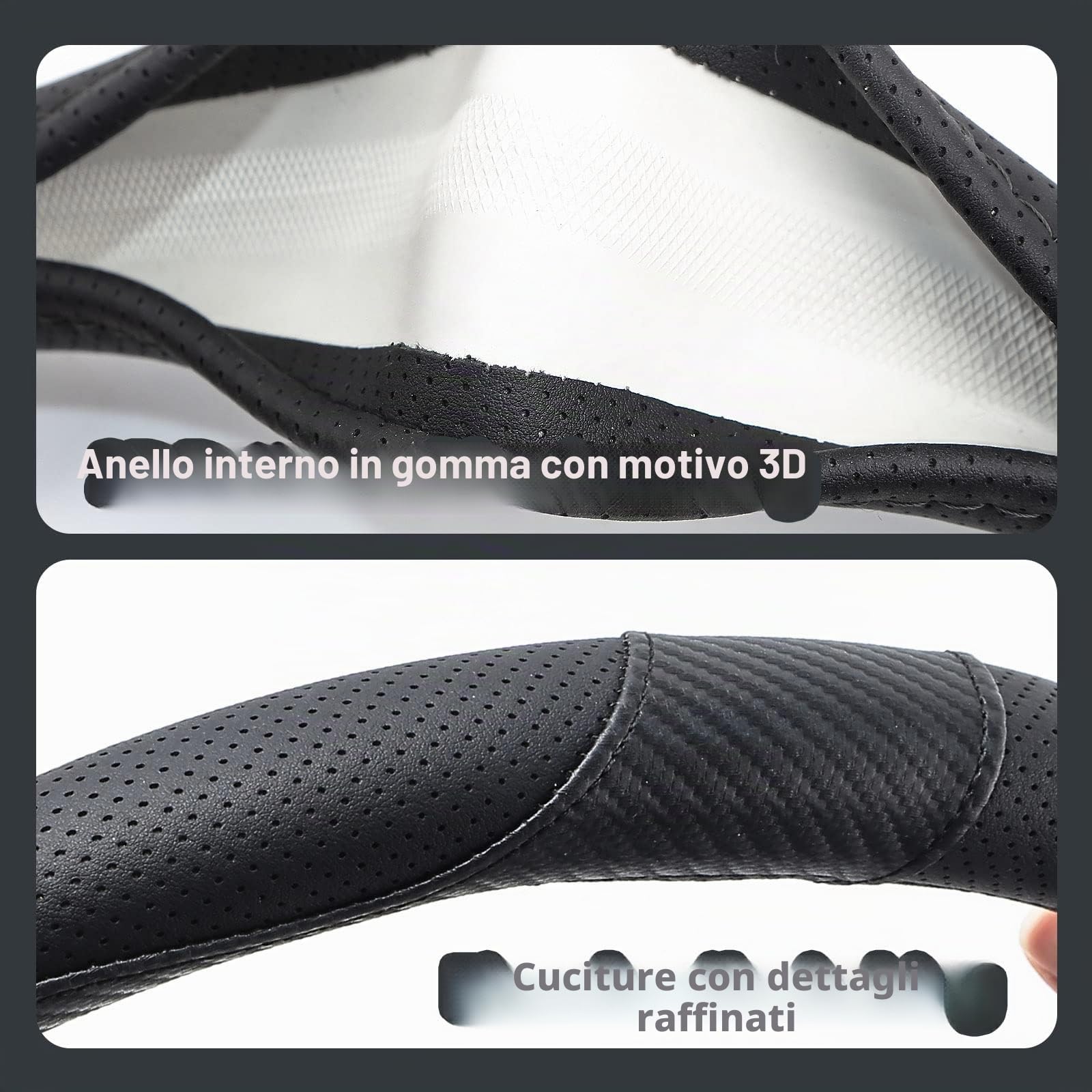 ZATOOTO Copri Volante per Auto in Pelle 42 cm Fibra di Carbonio, Nero | Coprivolante Antiscivolo, Sportivo E Traspirante, Facile Da Montare, Tatto Piacevole, Design Semplice E Durevole
