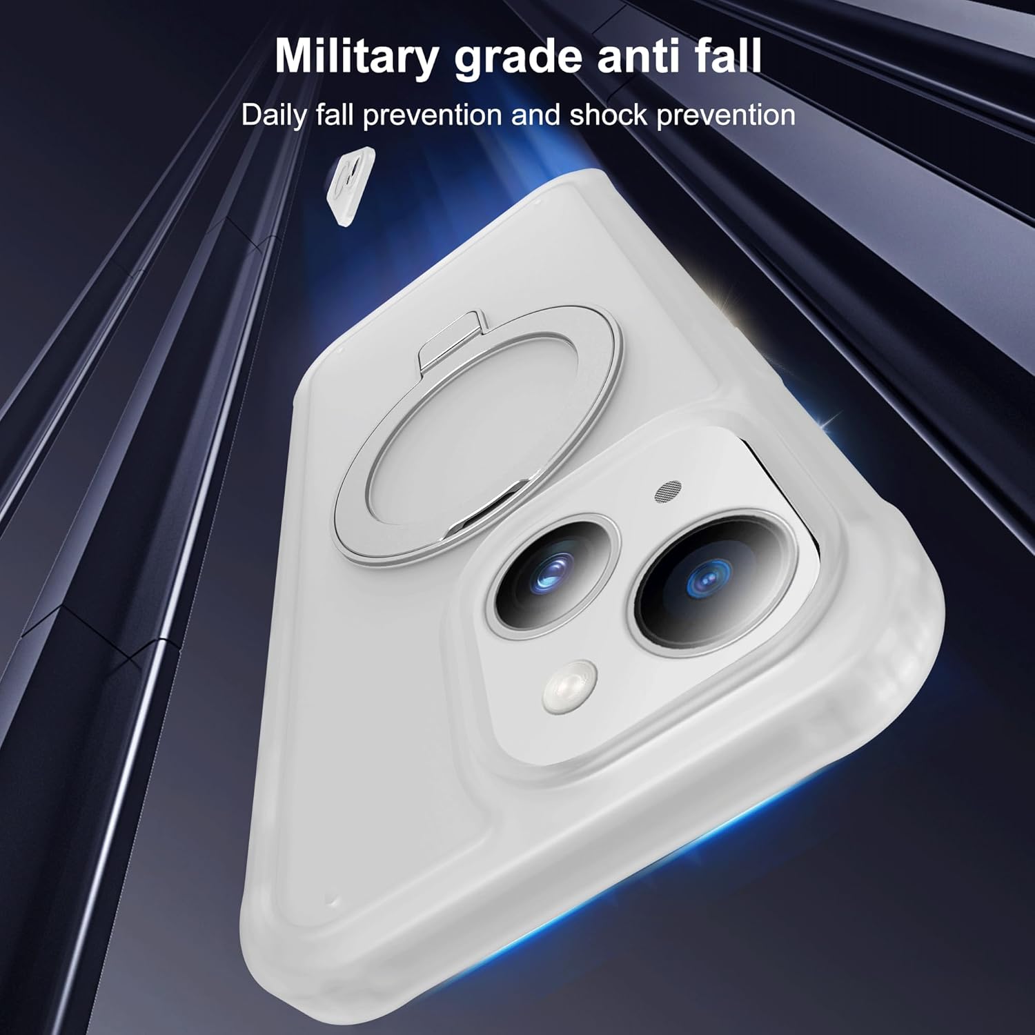 Compatible with iPhone 14/13 Case with Magnetic Ring Stand [Compatible with Mag-Safe] [Built-in Screen Protector] Military-Grade Shockproof Translucent Matte Phone Case, White