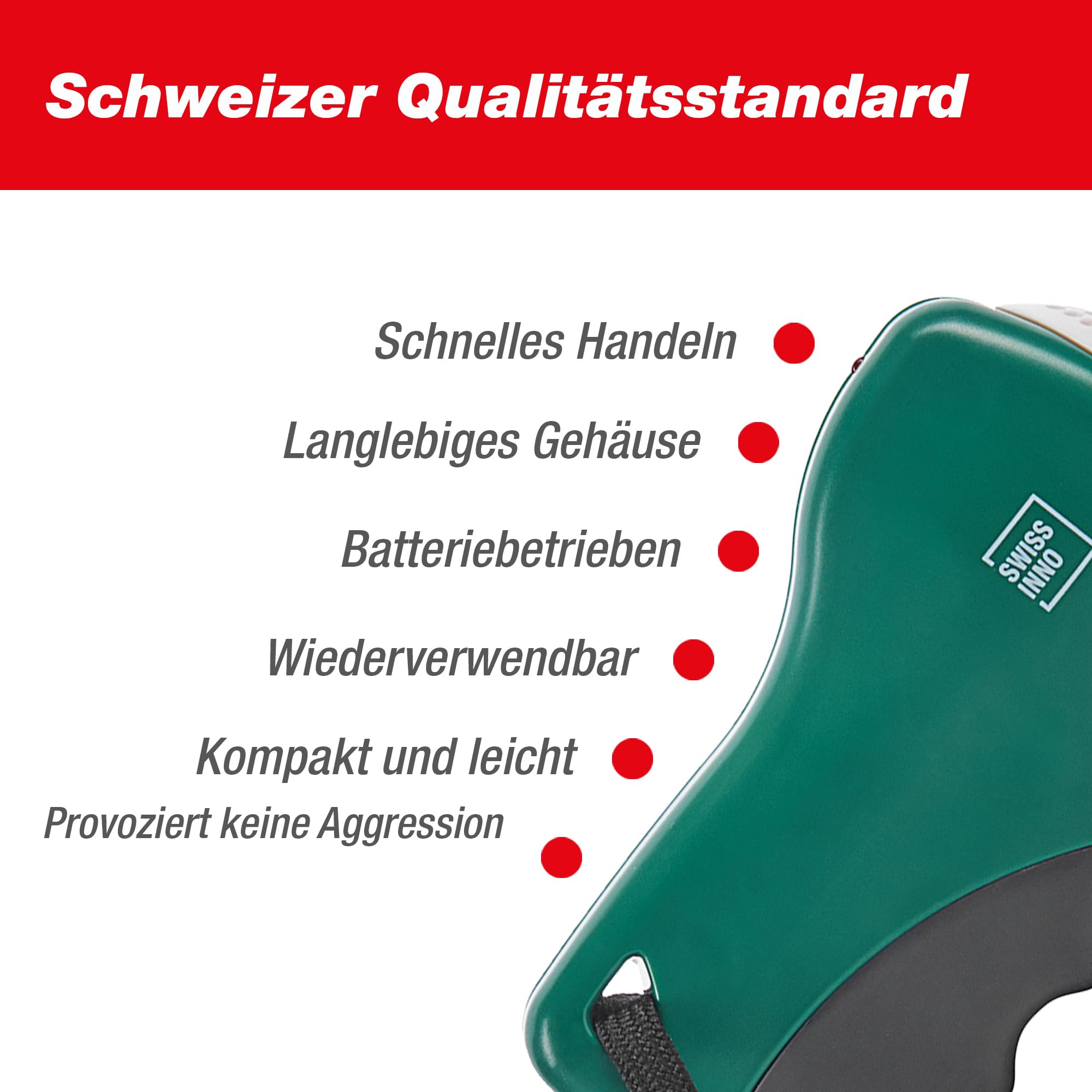 SWISSINNO Hundevertreiber Ultraschall – Handgerät mit bis zu 12 m Reichweite – Batteriebetrieb für mobilen Einsatz beim Joggen Radfahren Spaziergehen oder zur Unterstützung beim Hundetraining
