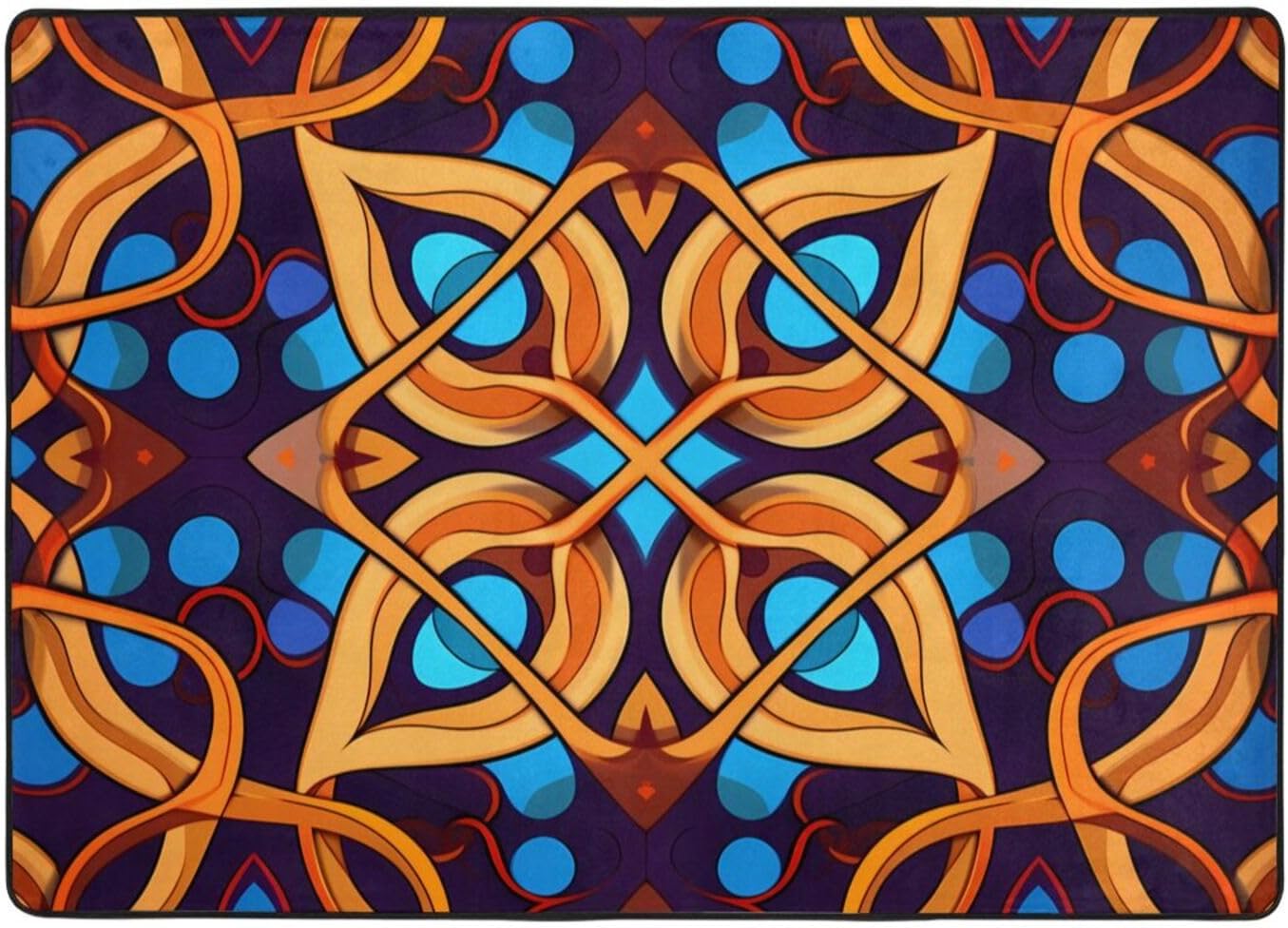 Diamond-Cross Pattern Printed Floor mat 80x58 inches, Non-Slip Decorative Carpet for Bedroom and Living Room