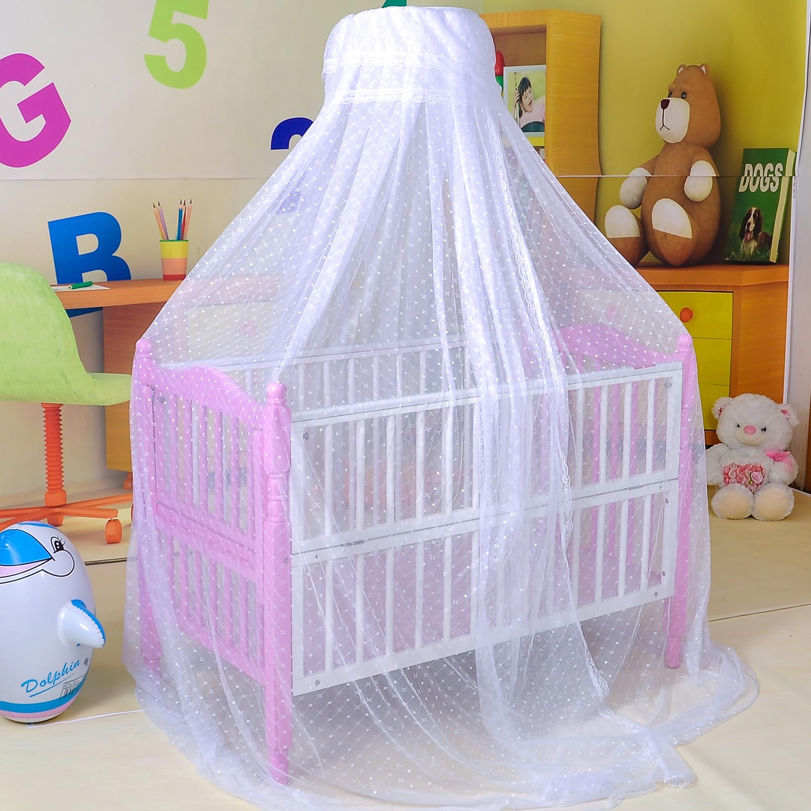 Pesp Baby Infant Kid's Toddler Bed Dome Cots Mosquito Netting Covering Bugs Bed Net Mosquito Bar Frame Palace-style Crib Bedding Set-image-34