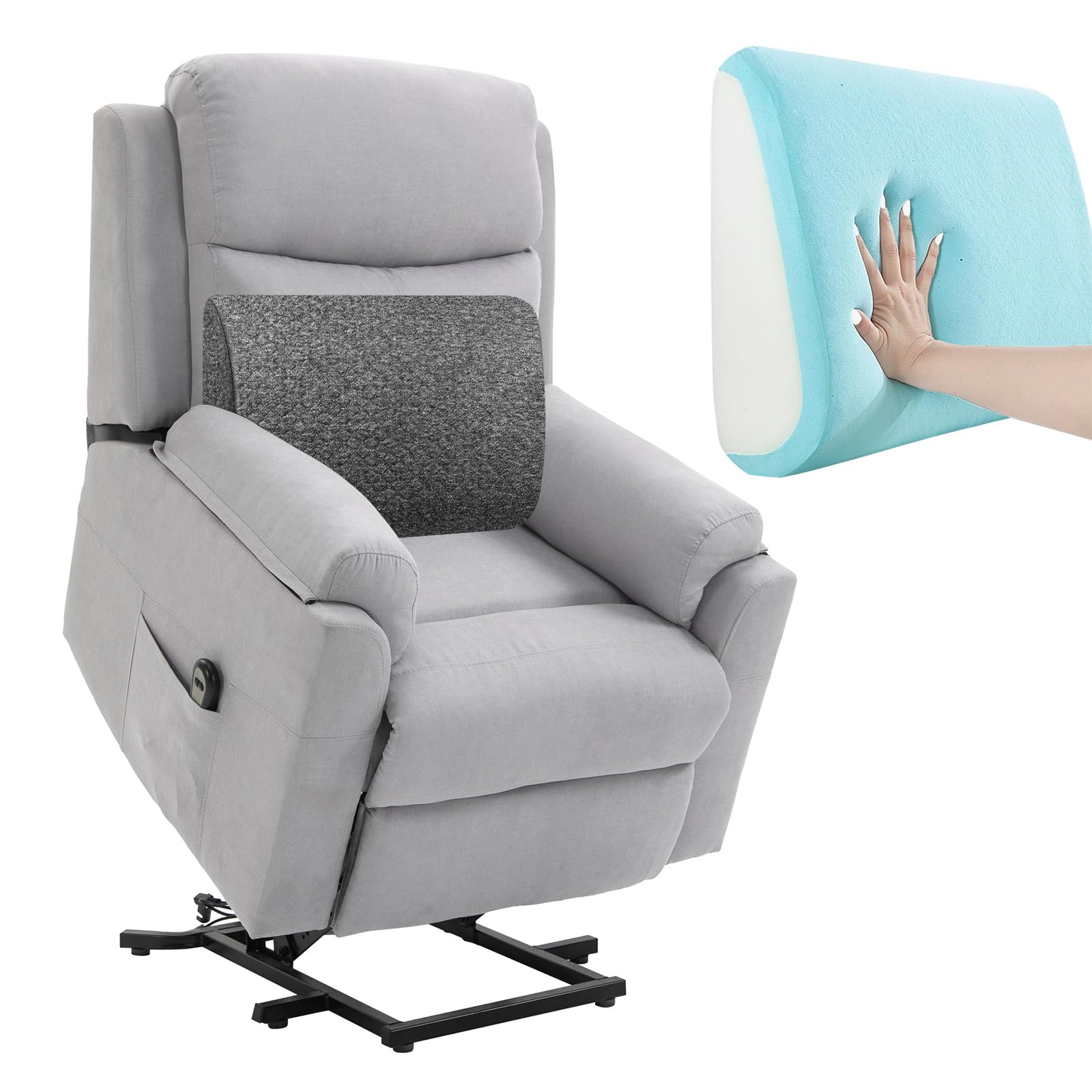 FOUXTEL Extra Large Lumbar Support Pillow for Recliner, 20"x14"x5.5" Back Support Cushions with Back Strap, 100% Foam High Supportive, Durable, Grey