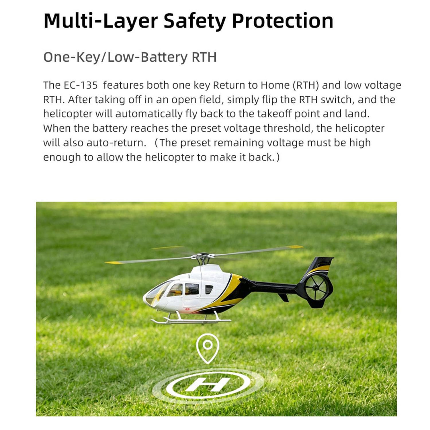 TOUCAN RC HOBBY Flywing EC-135 - Elicottero RC senza spazzole a 6 canali, 4 lame, 16 V, posizione GPS, altezza di ritorno con una chiave, modello aereo