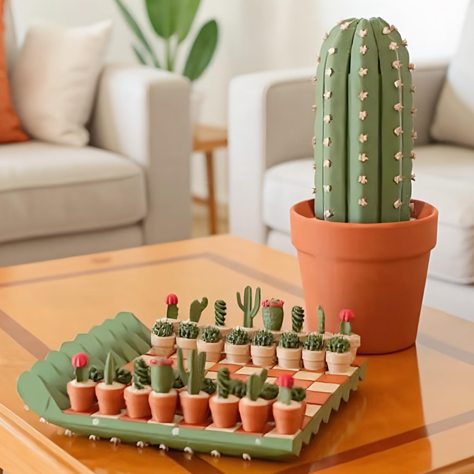 Juego de ajedrez de cactus | Juego de ajedrez de cactus impreso en 3D | Tablero de ajedrez portátil decorativo para viajes, adultos, principiantes, hogar, oficina, cumpleaños