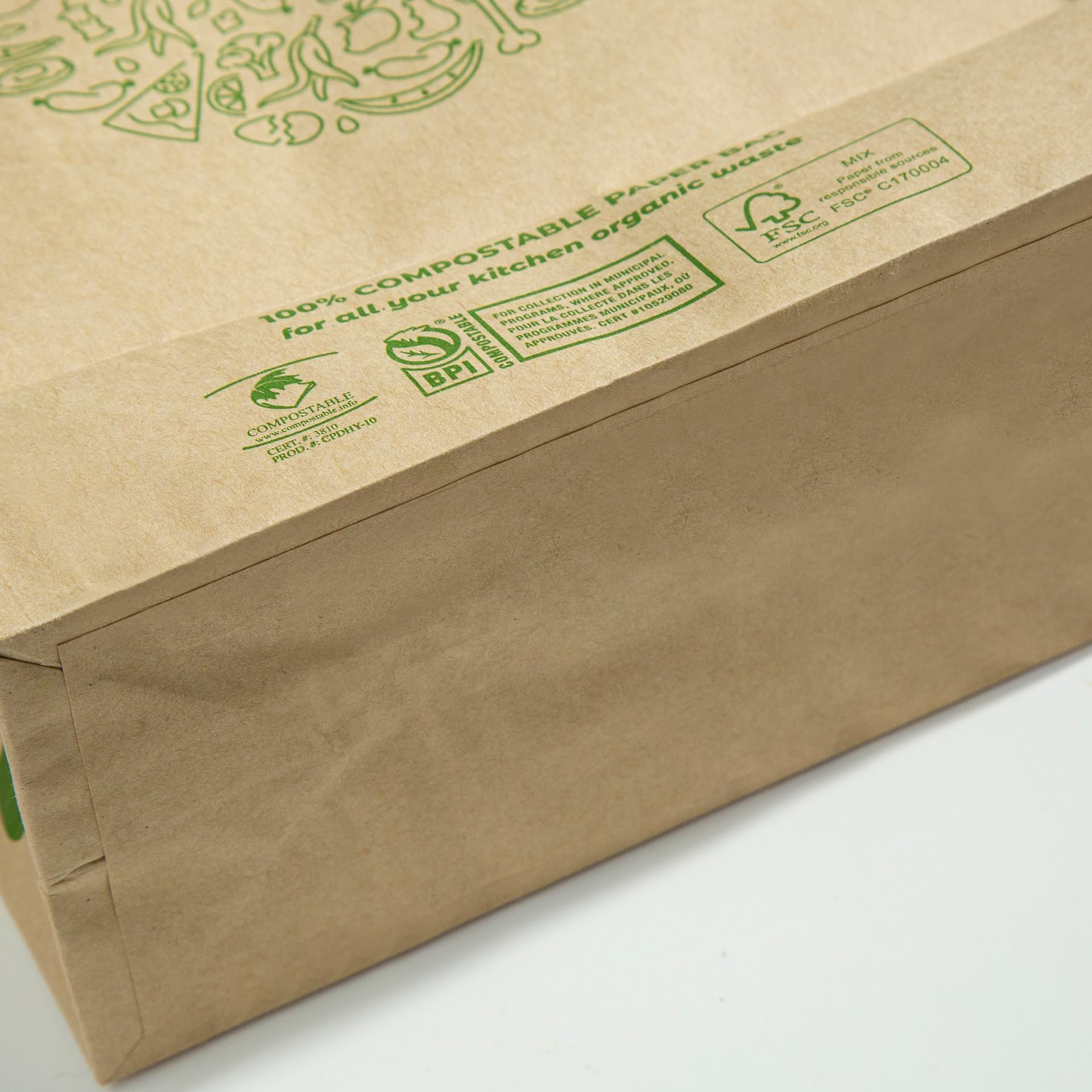 Hytrend - Bolsa de basura de alimentos de cocina, 35 bolsas, bolsa de papel 100% compostable, forro resistente a fugas, sin plástico, pequeña certificada por BNQ y BPI