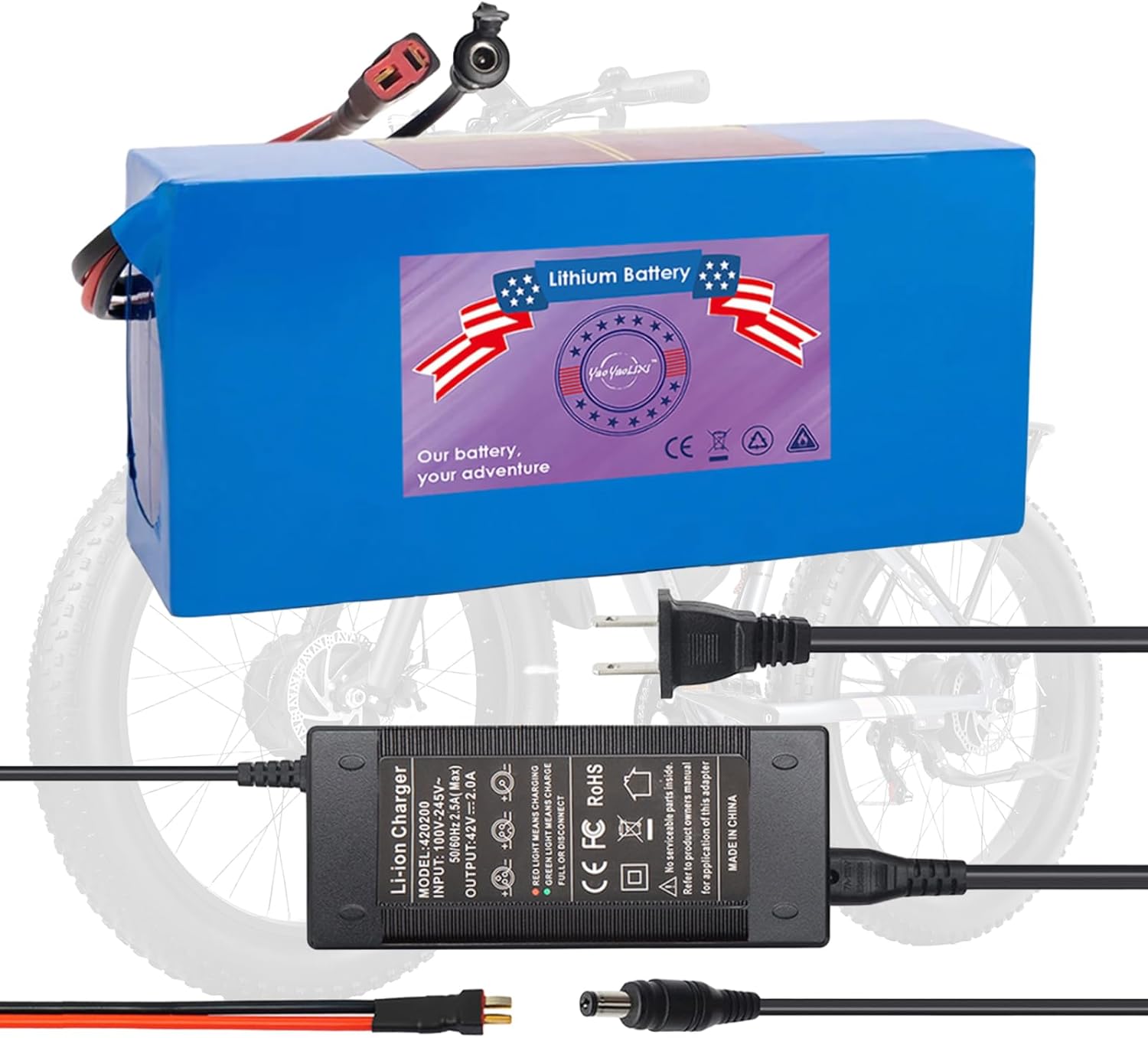 48V 14Ah Lithium Battery for E-Bike & Scooter | 30A BMS & T-Plug | 200-1200W Compatible | Includes 2A Charger(48V 14Ah with Charger)（UL Certificated）