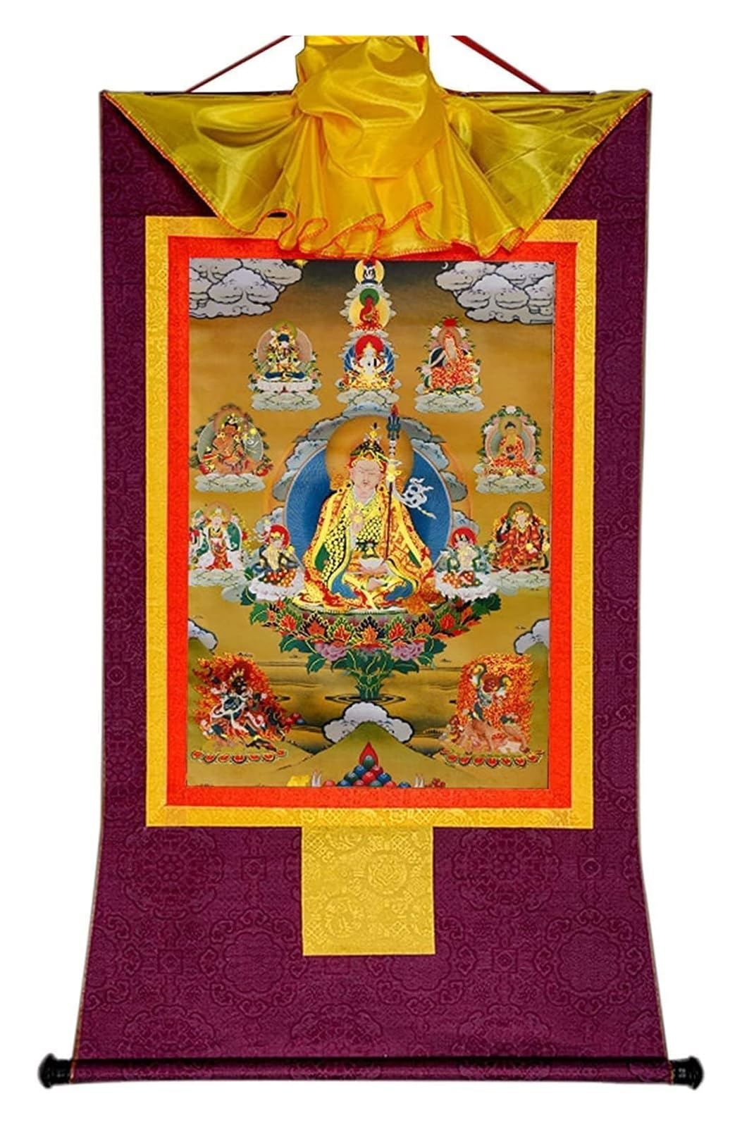 Serenepeak One Color Tangka, Eight Forms Of Padmasambhava,Guru Rinpoche,Lotus Born,Buddha Tapestry With Scroll