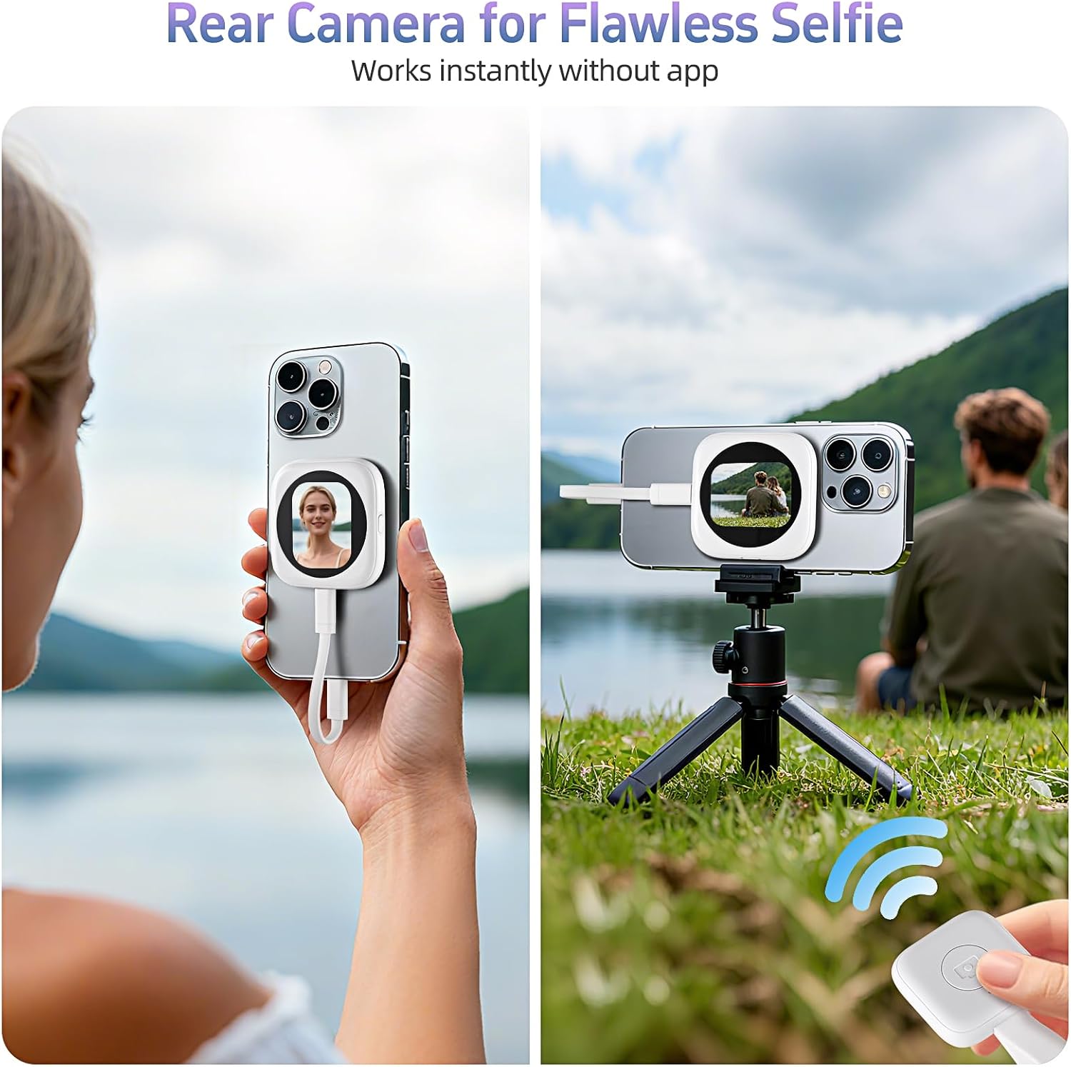 4K Selfie Stick for iPhone，Magnetic Vlog Selfie Mirror for Phone Back Camera， for Rear Camera Selfies/Vlogging/Live/TikTok，Applicable for iPhone 17/16/15/14/13/12/11 All Series