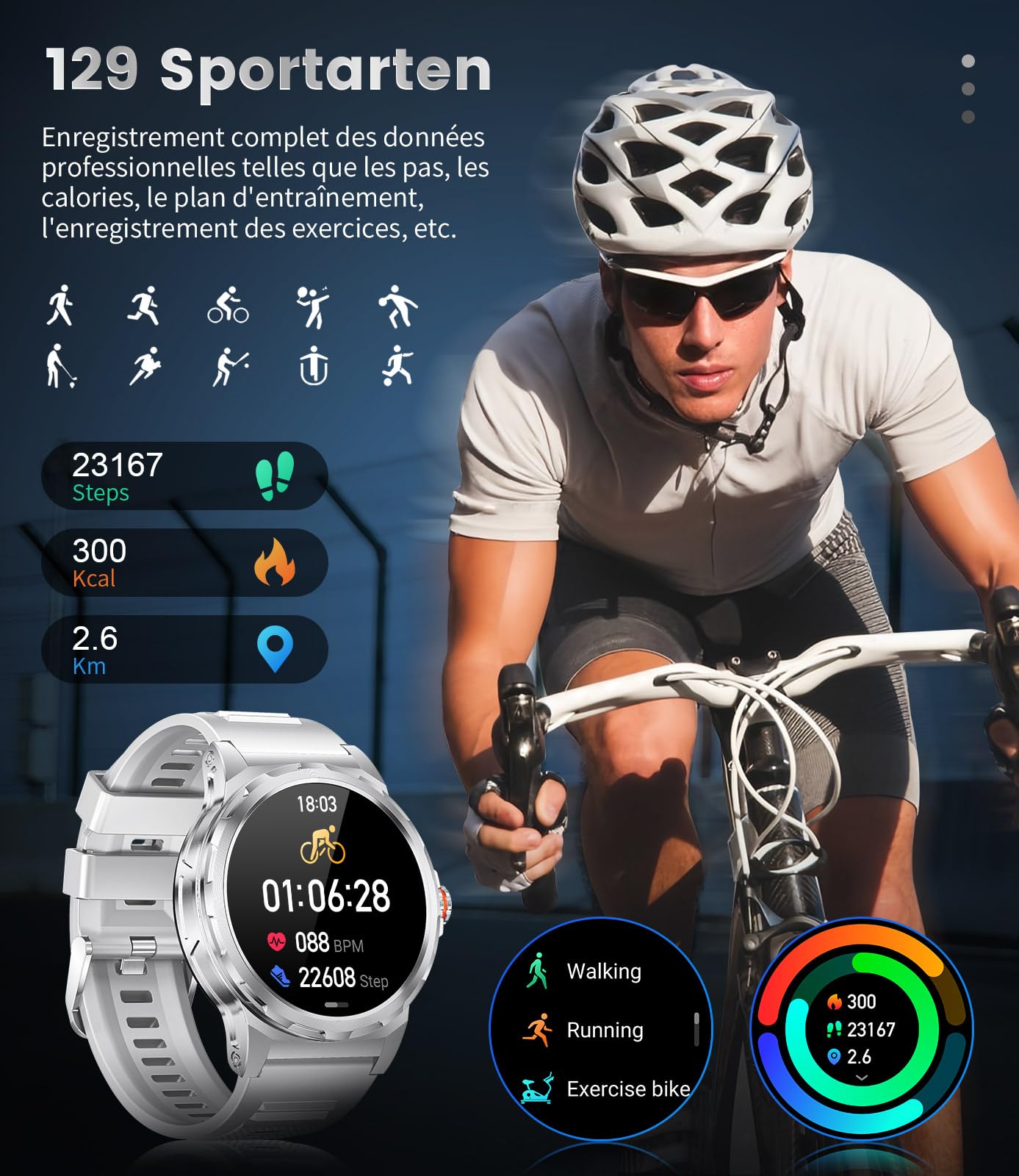 LIGE Smartwatch Uomo con Chiamate, 1,43'' AMOLED Display, Bateria 360mAh, 126 Sportive Orologio Smartwatch con Contapassi/Sonno/Cardiofrequenzimetro, Impermeabil IP68 Fitness Tracker per iOS Android
