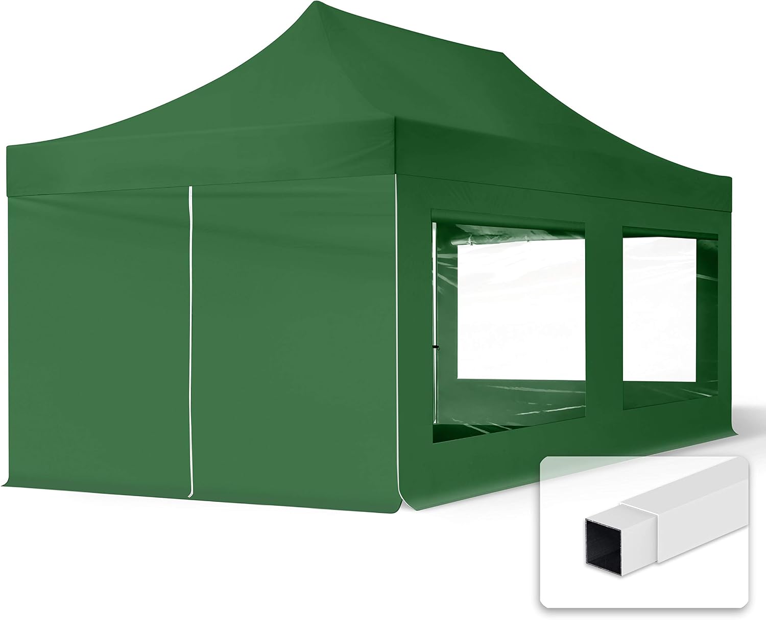 TOOLPORT 3 x 6 m Folding Gazebo Party Tent Gazebo Steel 30 mm 4 Side Panels Panoramic Window Green