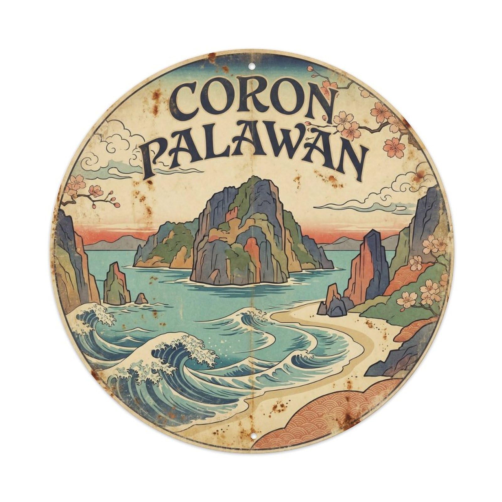 Coron Island Palawan Tropical Classic Illustration Metal Tin Sign