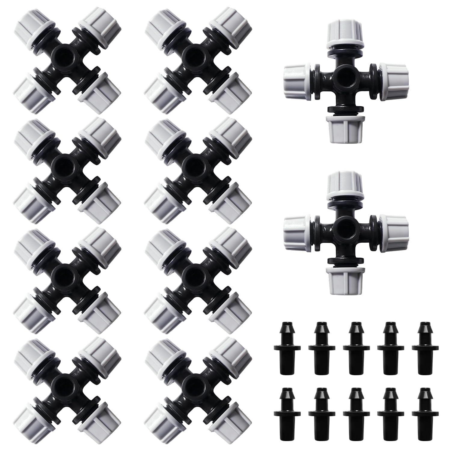 VooGenzek 10 PCS 4-Way Atomizing Nozzle, Plastic Cross Irrigation Nozzle, Gardening Greenhouse Atomizing Micro Nozzle