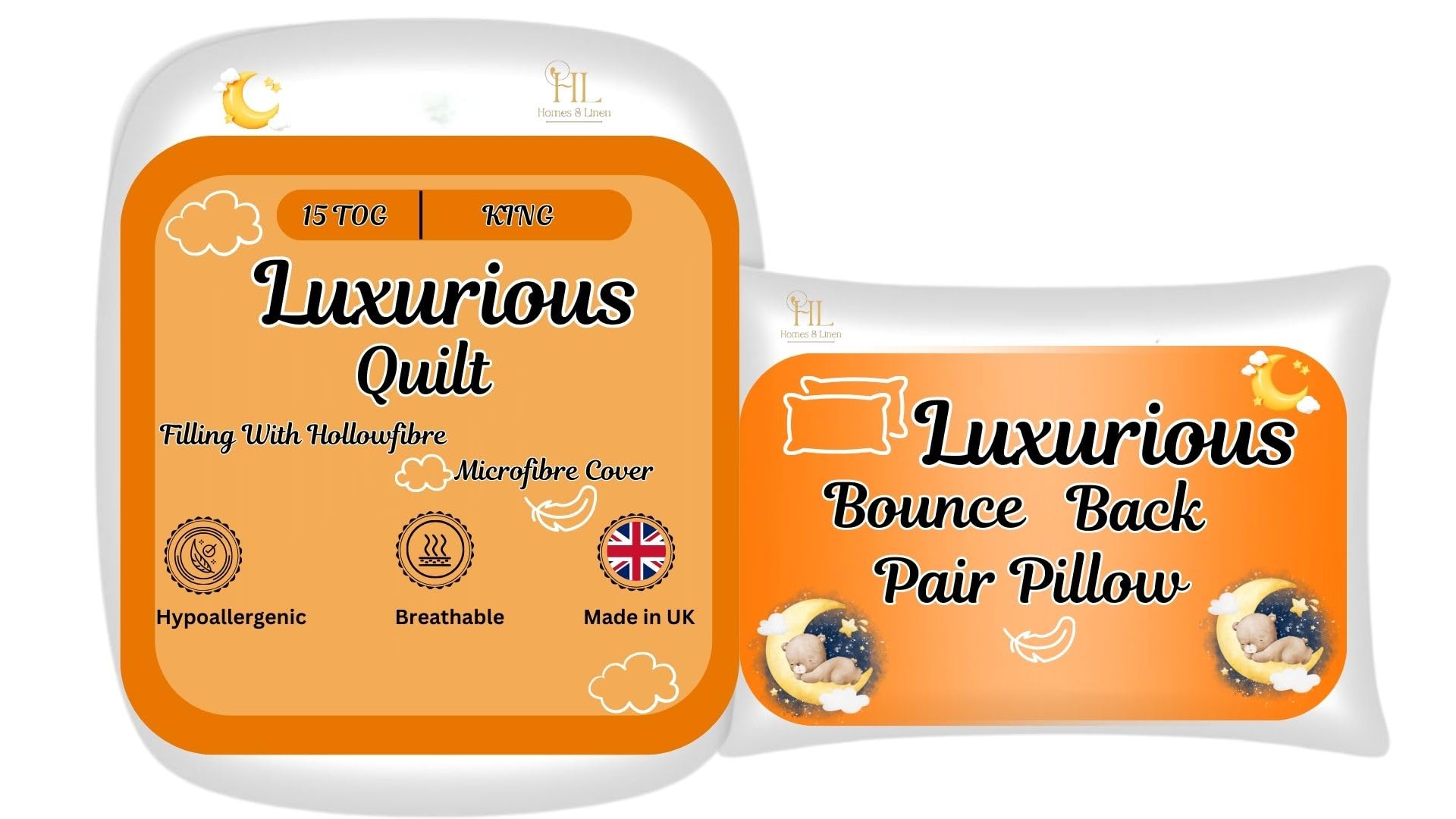 HOMES-LINEN Soft Microfibre Size, warm Bed Duvet – Soft Luxurious Winter Duvets (15 Tog, King + Pair Pillow)